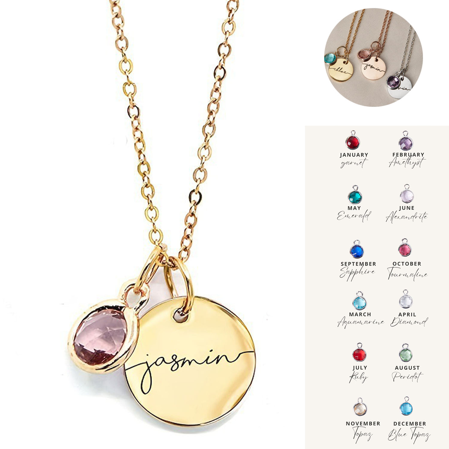 Personalized Stainless Steel Birthstone Necklace 11