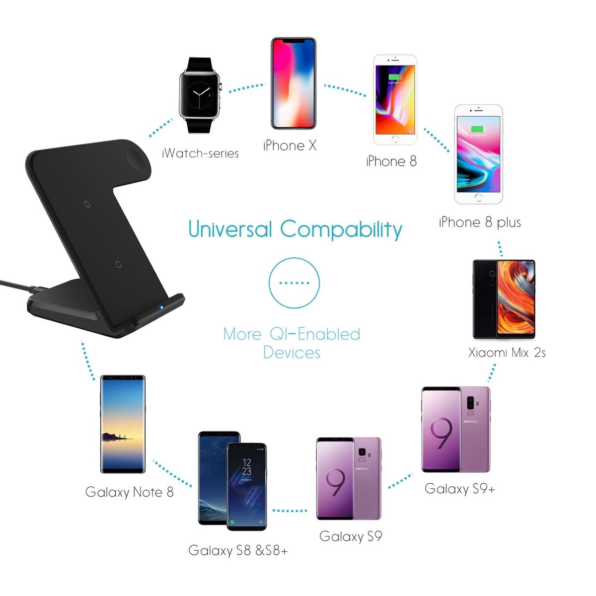 Wireless Charger Stand Cellphone Watch Fast Charging Station 3
