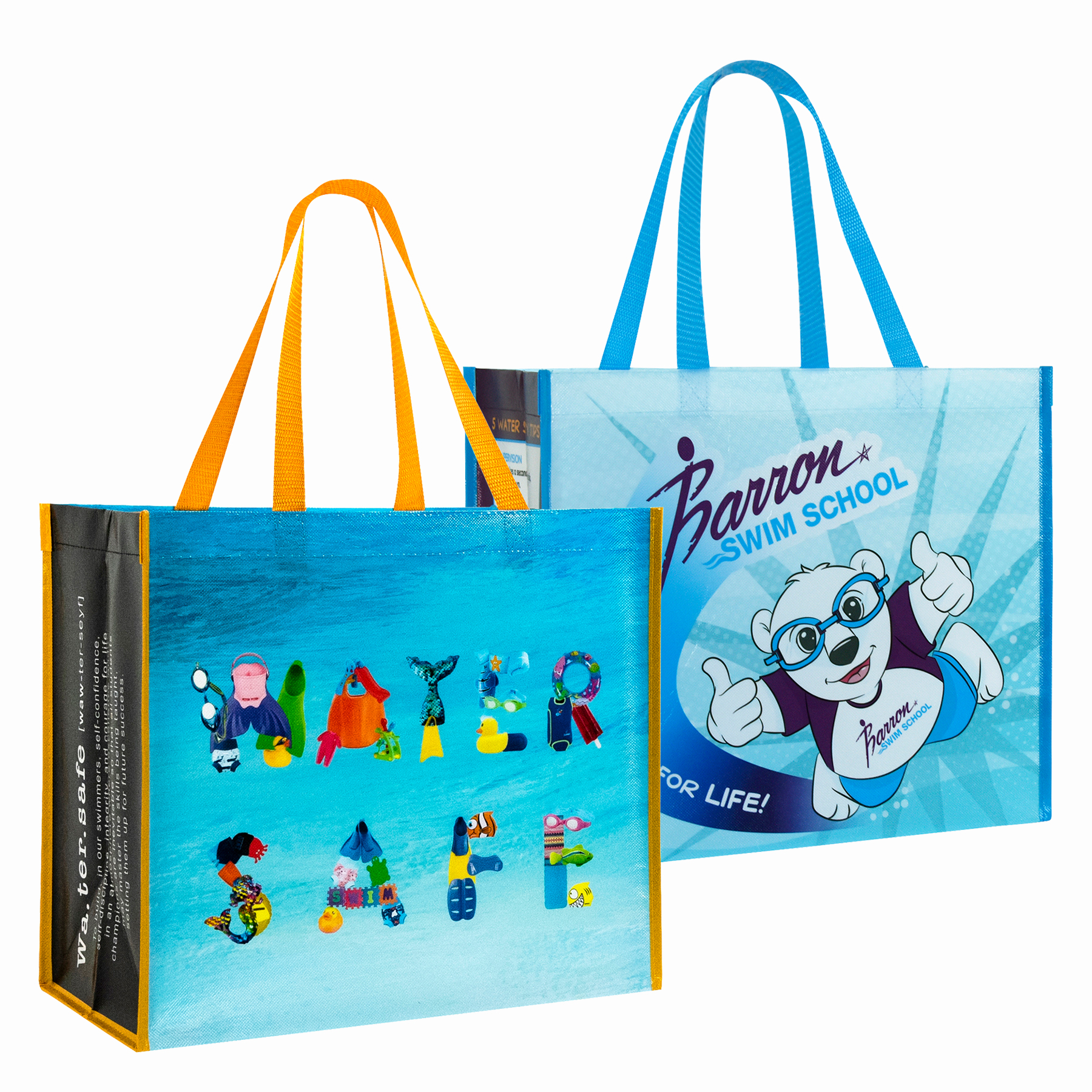 Custom Full-Color140g Double Laminated Non-Woven Swim Tote Bag 15"x13"x8" 1
