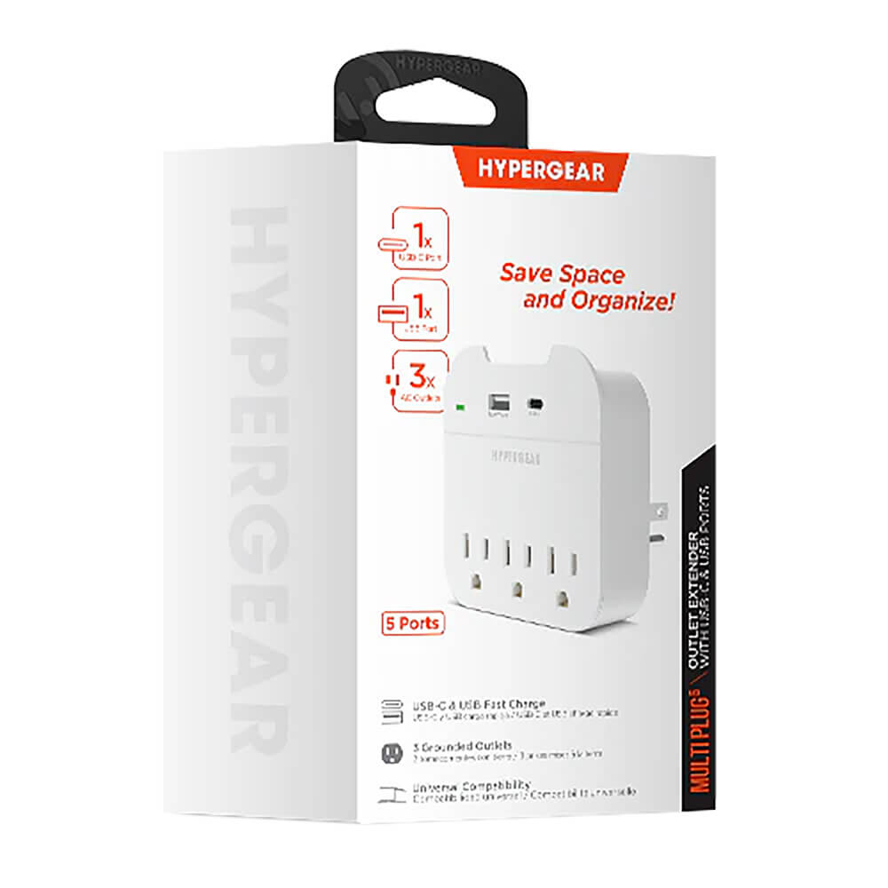 Multi Plug 5 Outlet Extender with USB-C & USB Ports
