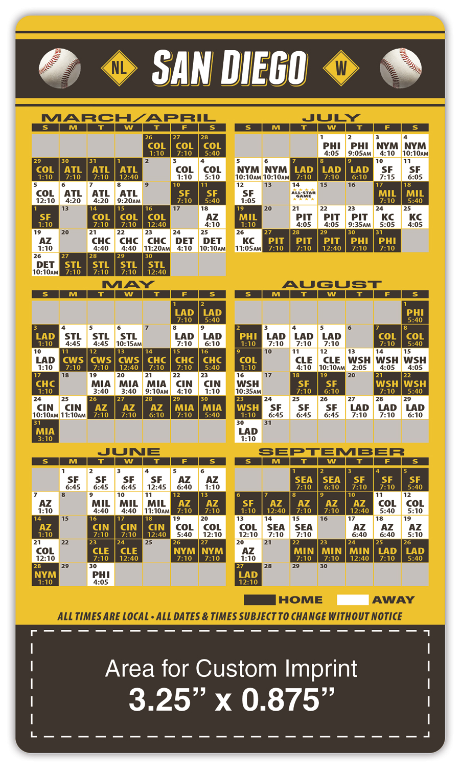 Magnet Sport Schedules - 3.5x6 Baseball Round Corners - 25 mil. 2