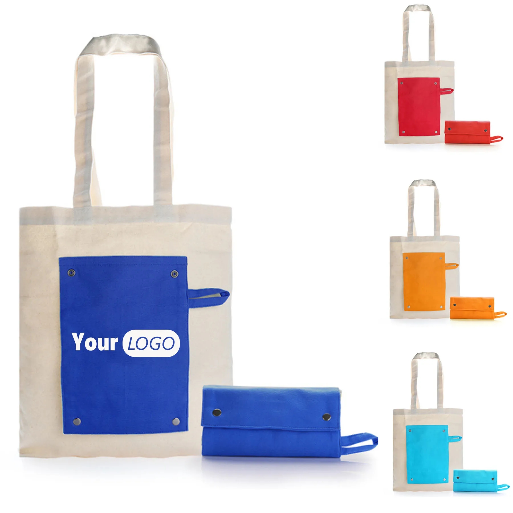 Foldable Portable Canvas Shopping Bag, custom tote bag with logo imprint 4