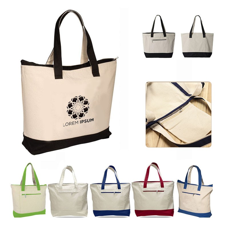 Large Heavy Reusable Cotton Zippered Tote Bags, custom tote bag with logo imprint 2