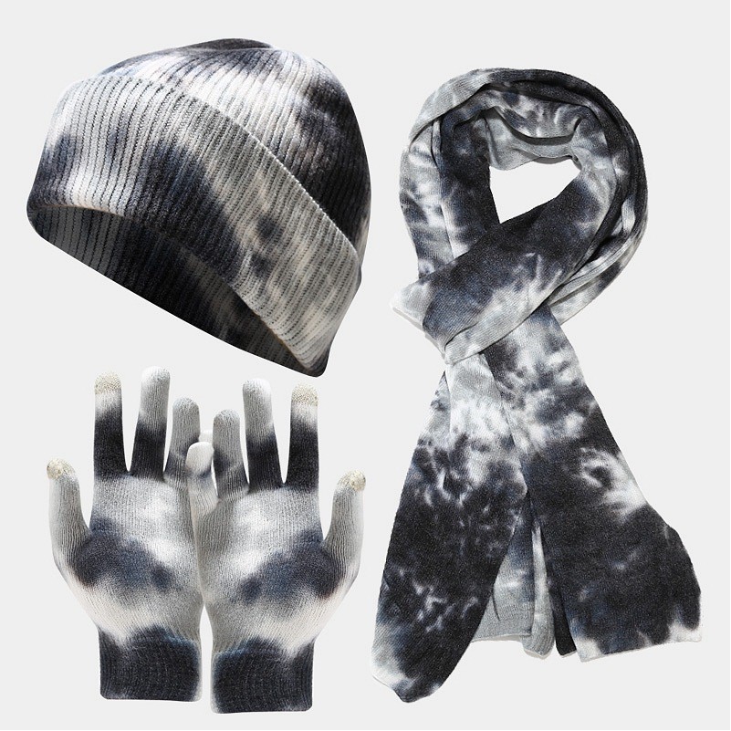 Skiing Hat Windproof Tie-dye Knit Gloves Knitted Scarf Sets 6