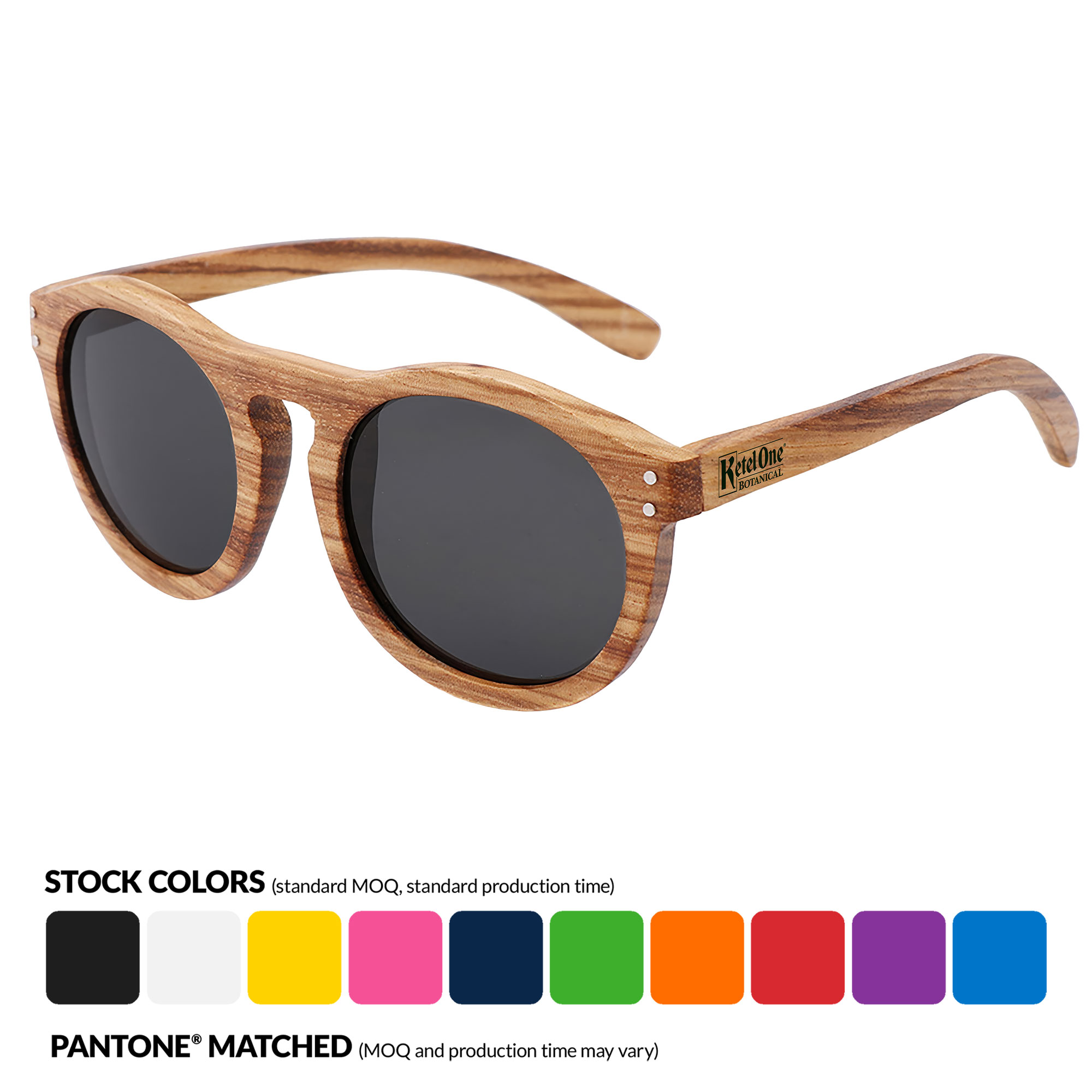 Zebra Full Wood Promotional Sunglasses w/ Temple Imprint 4
