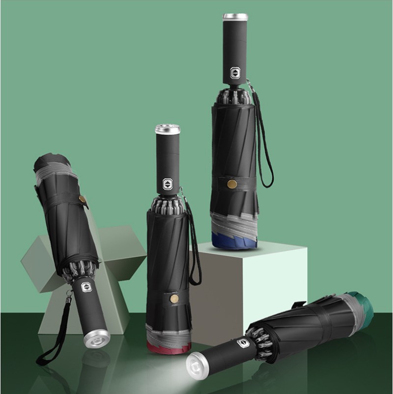 Automatic Compact Umbrella with LED Flashlight and Reflective Strip 3