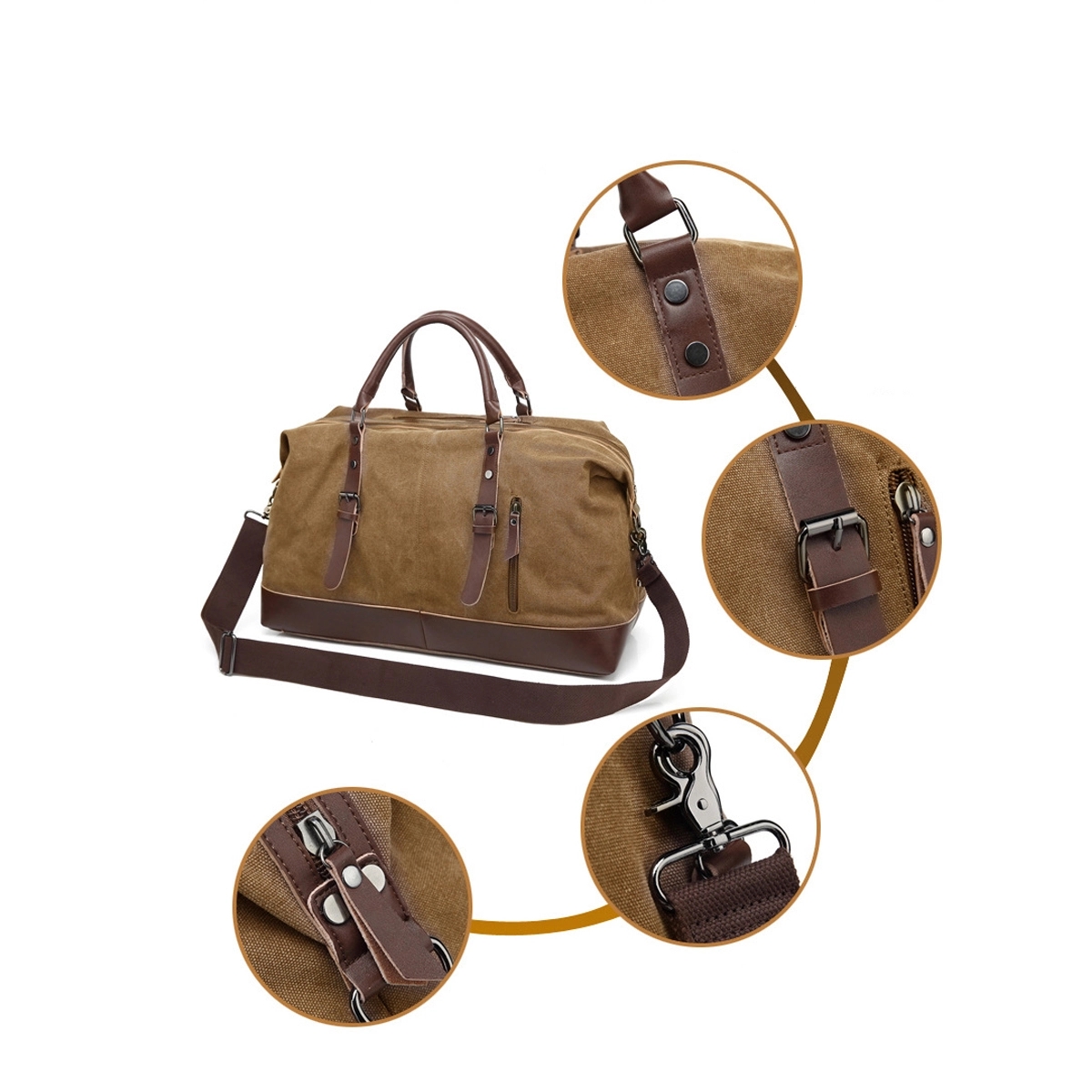Canvas PU Leather Travel Tote Duffel Bag Carry On 7