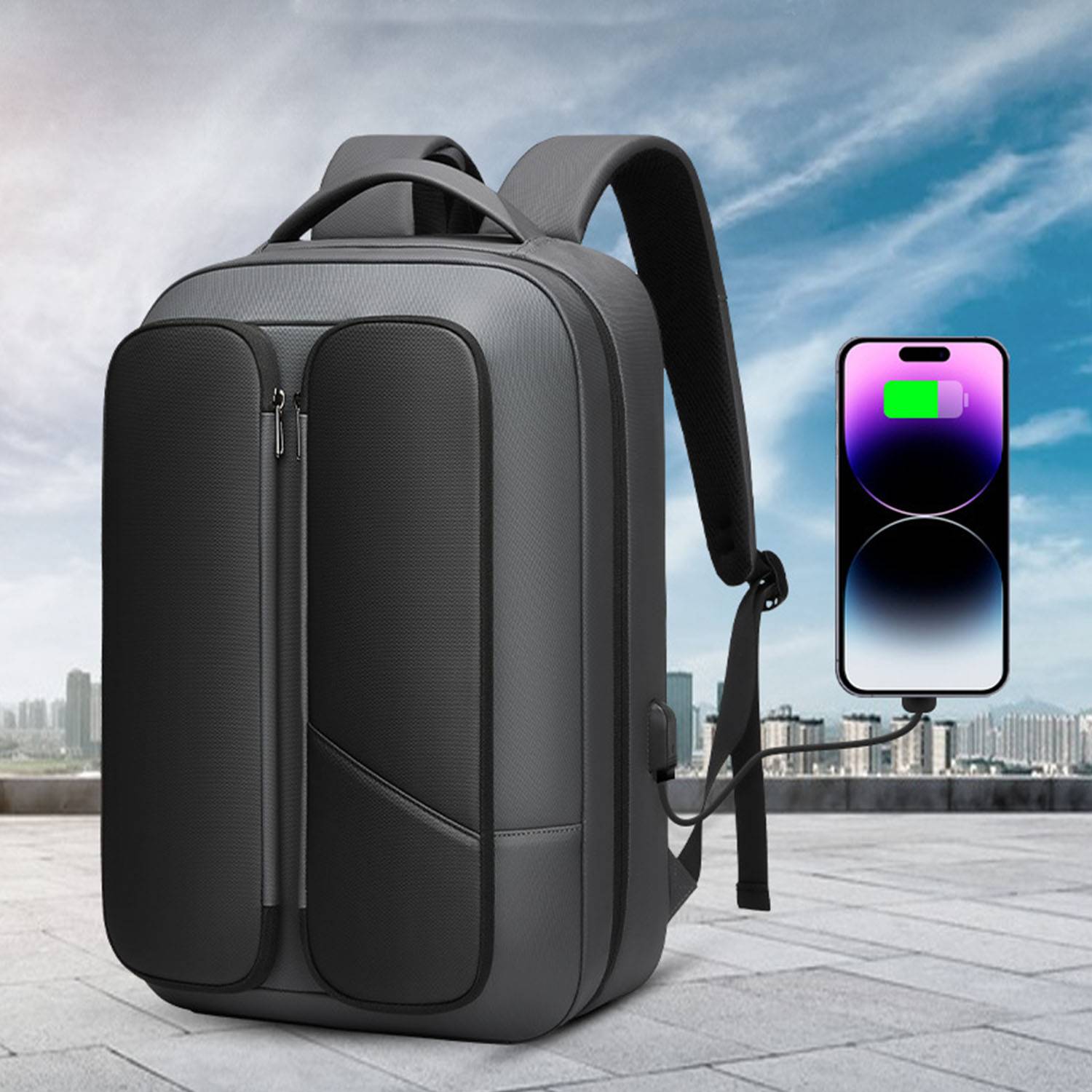 Oxford men's computer backpack with charging port 1
