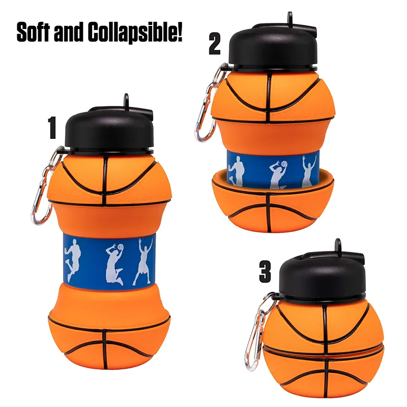 18oz Collapsible Basketball Water Bottle Silicone Soccer 3