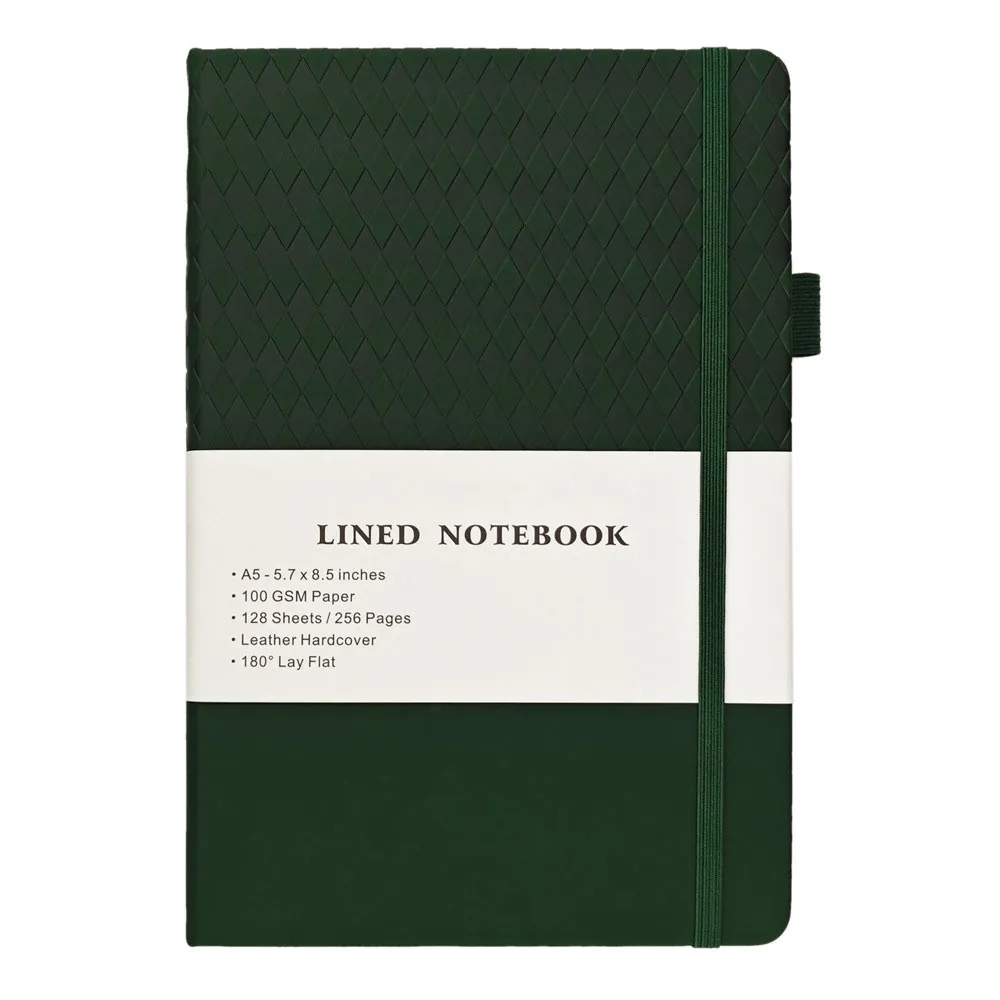 A5 Leather Diamond Pattern Cover Ruled Notebook 3