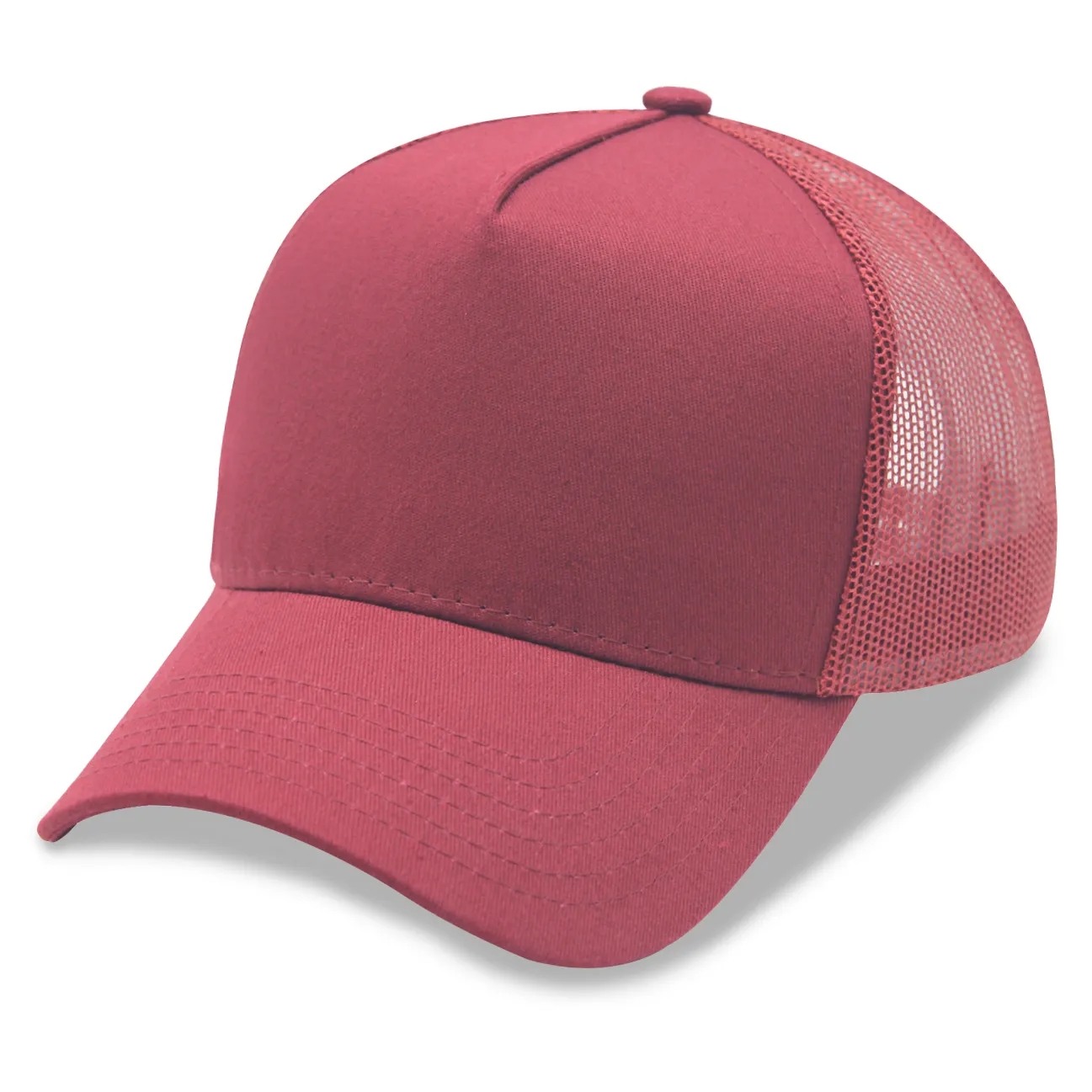 A frame 5 Panel High Profile Curved Visor Trucker Cap