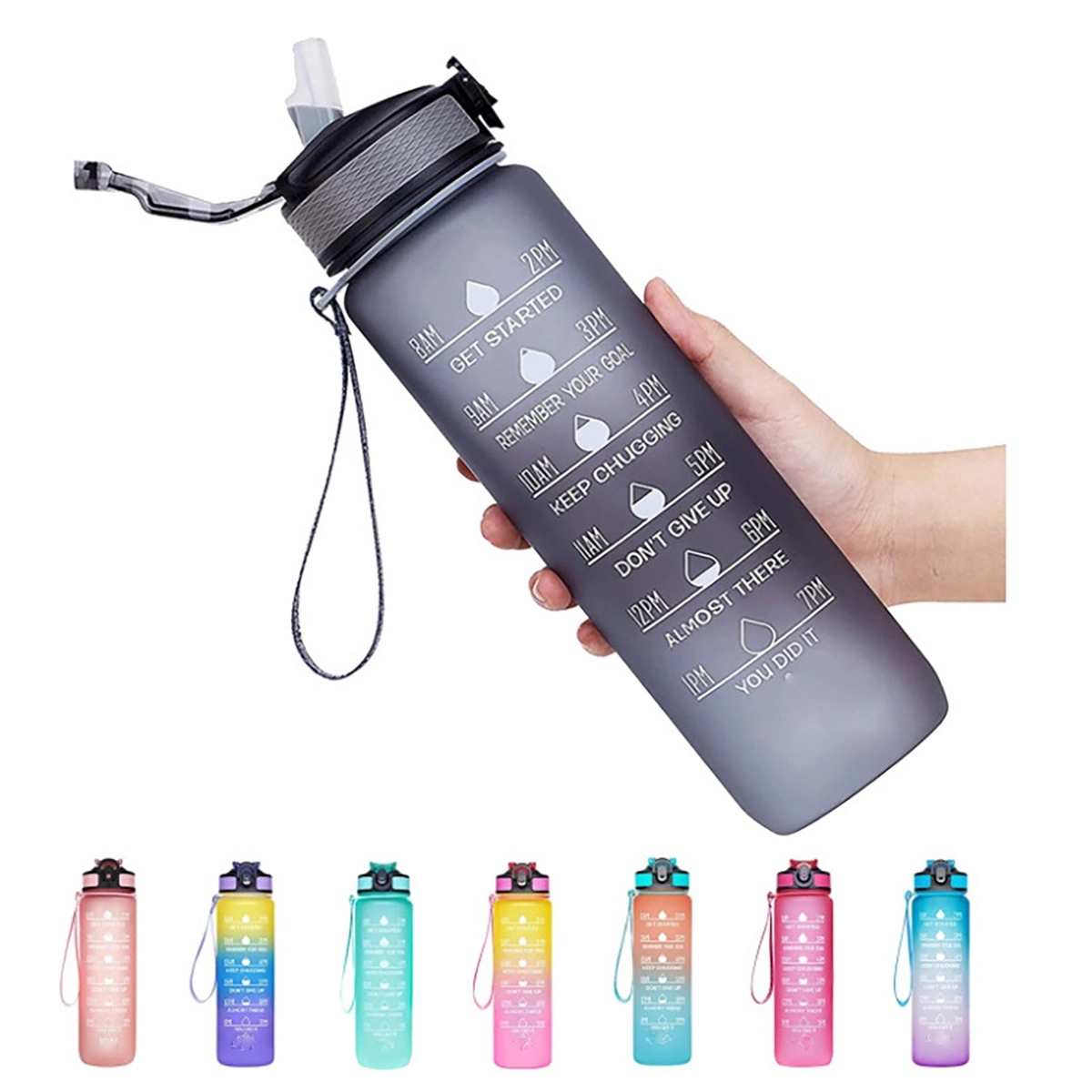 32Oz Water Bottle With Time Marker & Straw 3