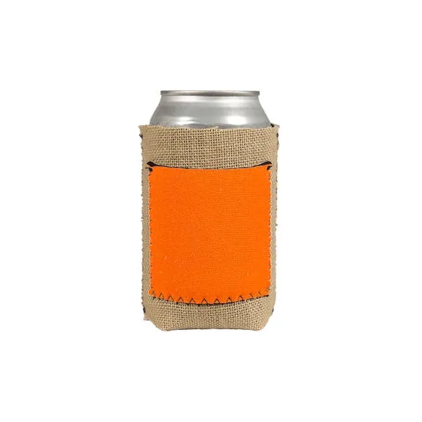 Burlap Can Cooler with Neoprene Pocket, custom can cooler with logo imprint 2