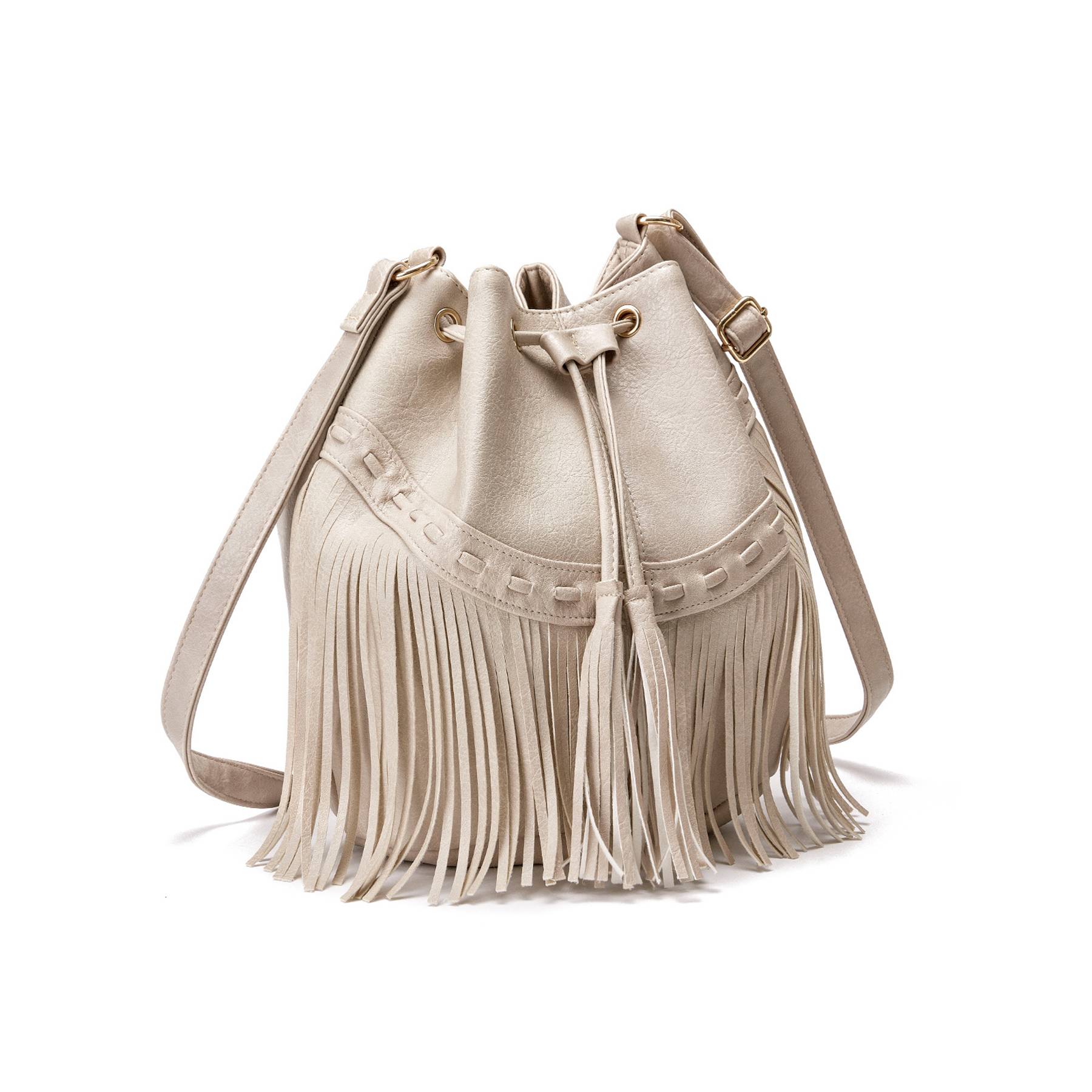 PU leather Drawstring Purse Tassel Crossbody Shoulder Bag 6