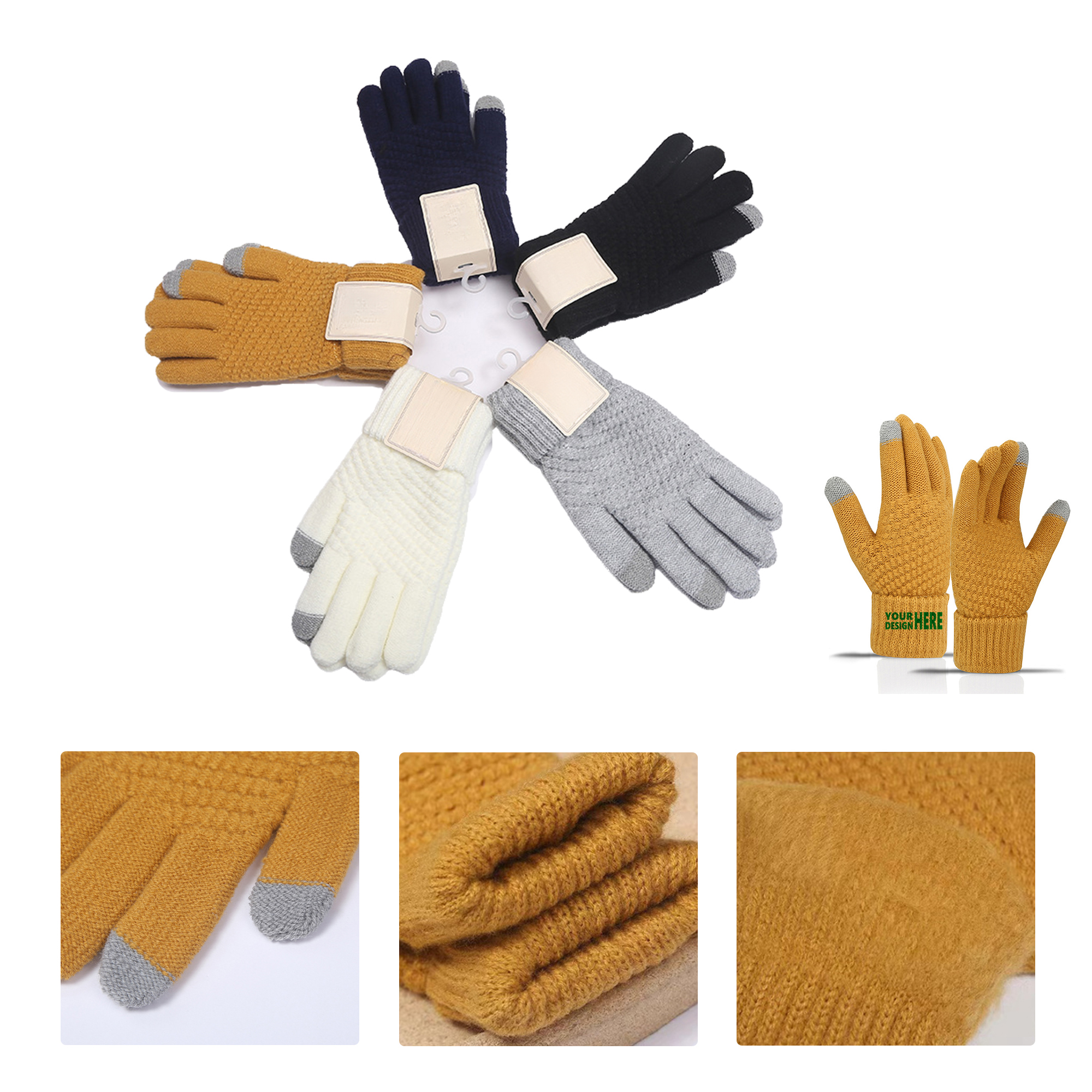 MOQ 50 Touchscreen Knit Gloves with Warm Lining 2