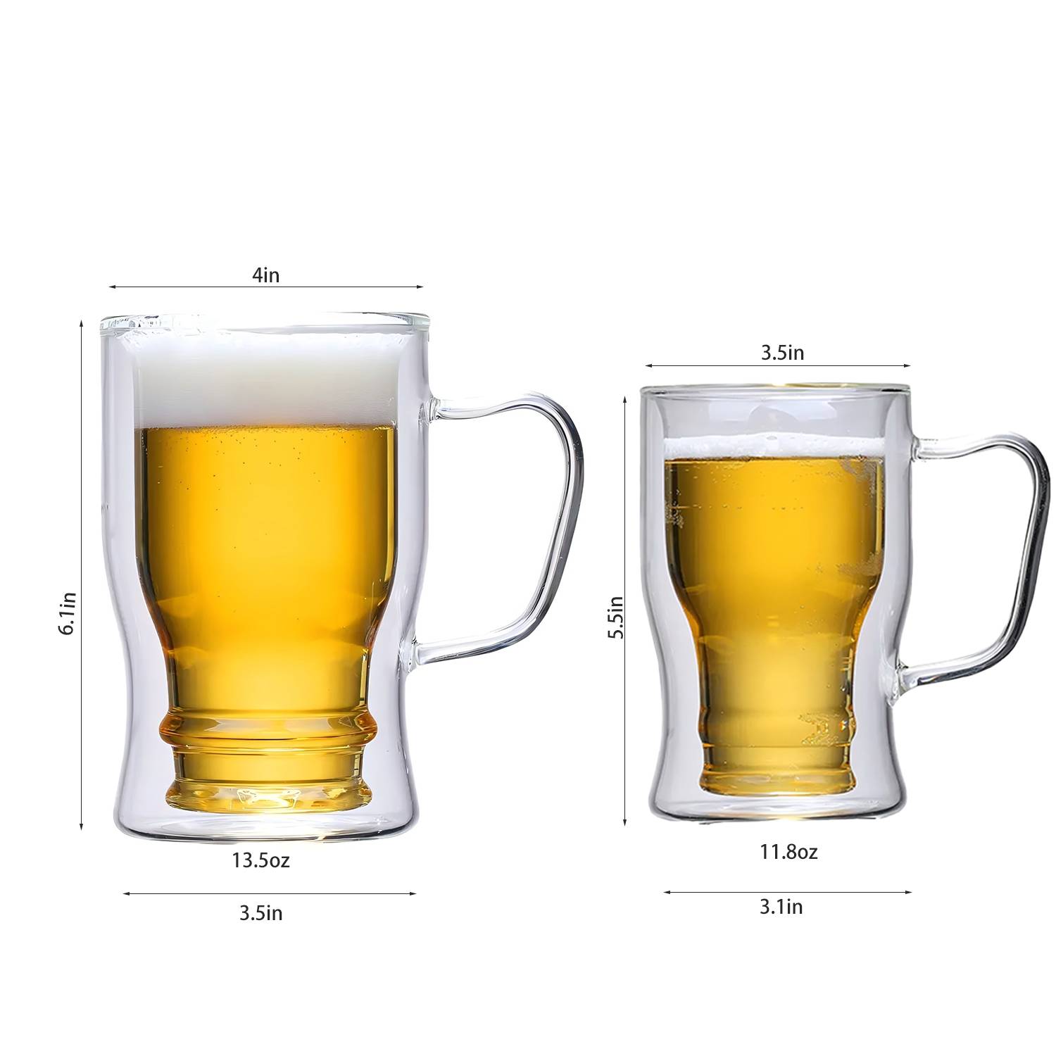 13.5/12/8.5oz Clear Double Wall Insulated Beer Glass 3