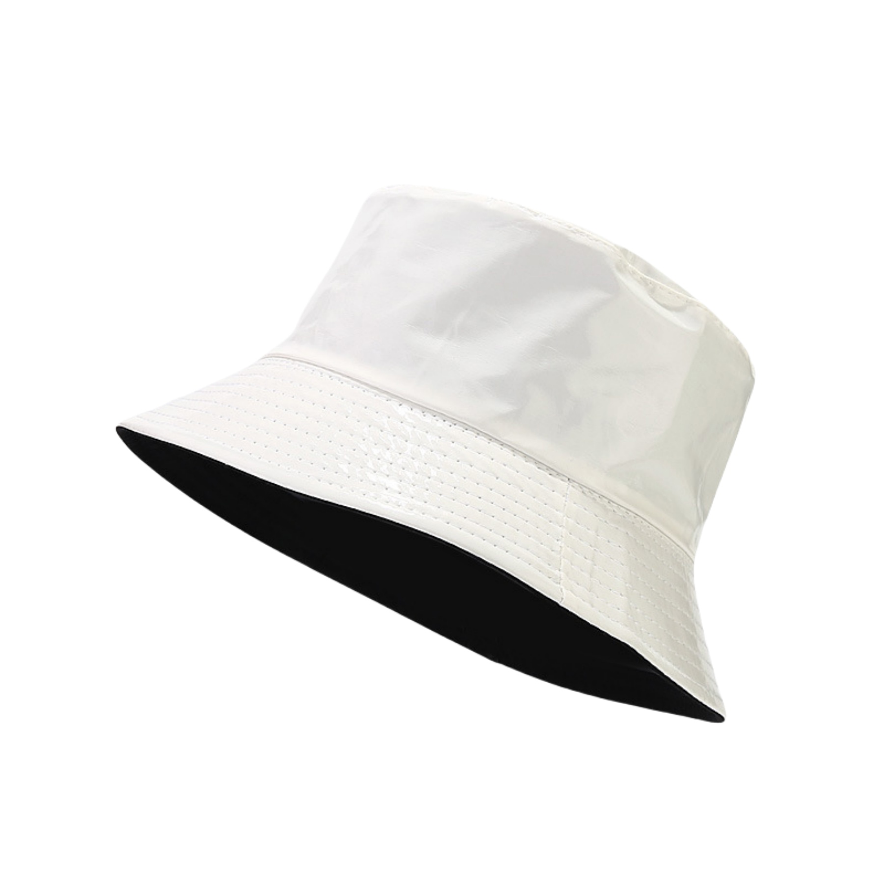 Metallic Bucket PU Hat Trendy WomensReversibleBeach Cap 3
