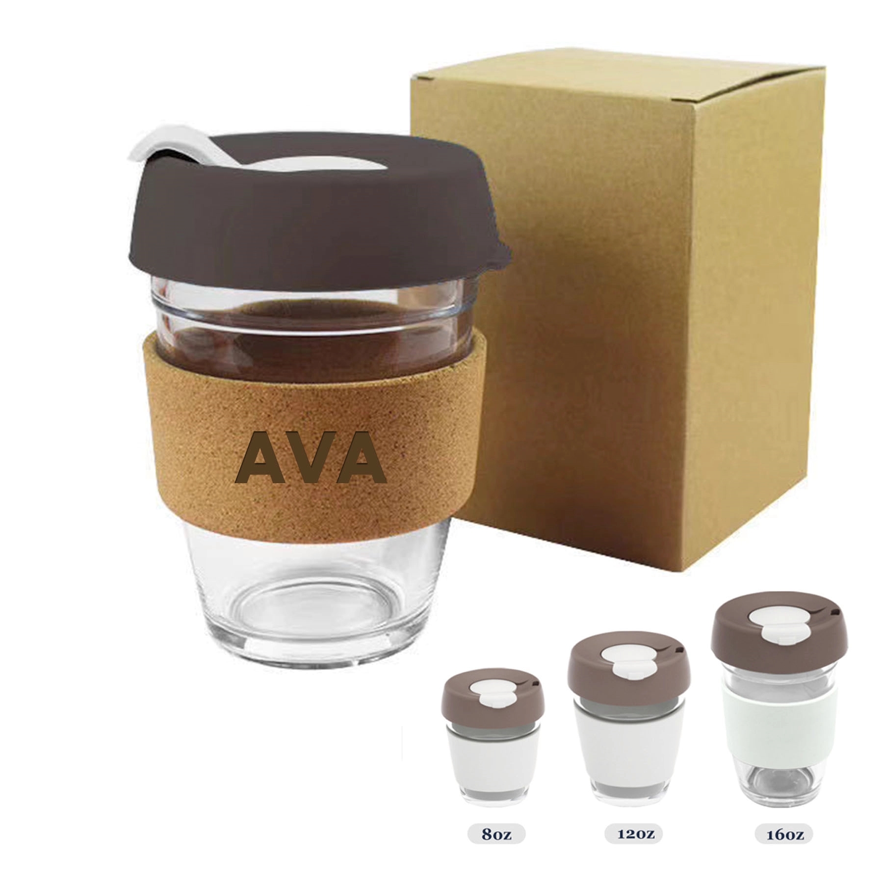 12Oz Glass Coffee Mug with Lid 2