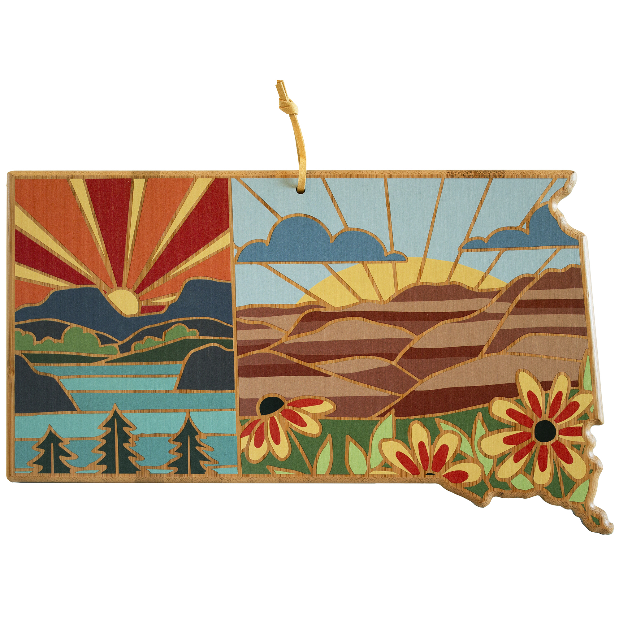 South Dakota State Shaped Serving and Cutting Board with Artwork by Summer Stokes