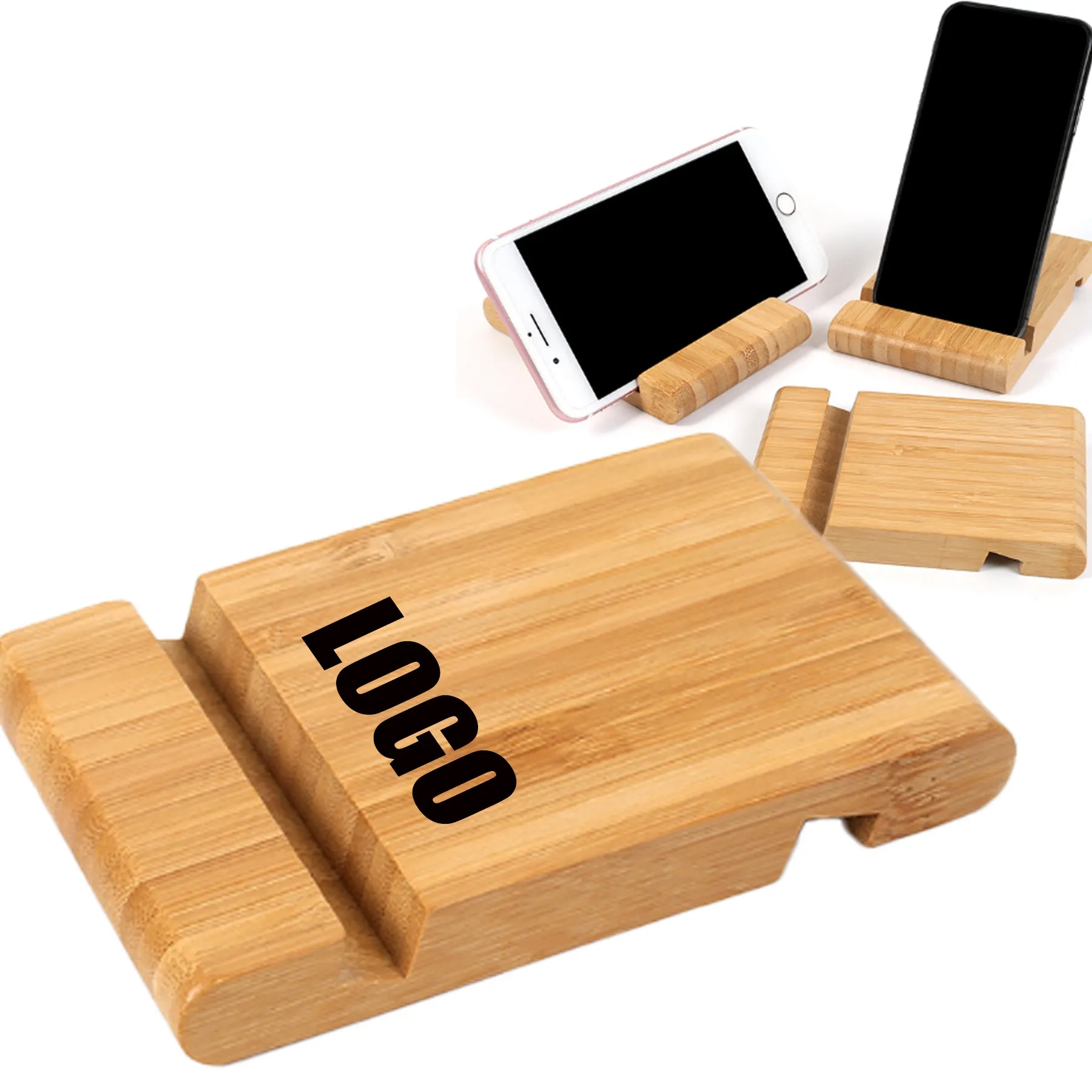 Bamboo Wood Single Tier Cell Phone Holder 1