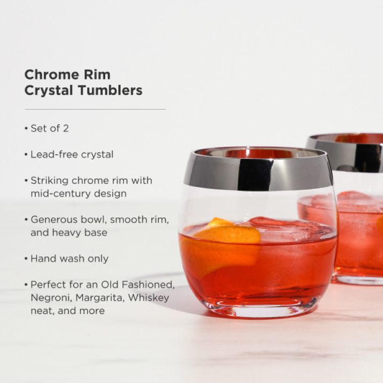 Viski® Chrome Rim Crystal Tumbler, set of 2 2