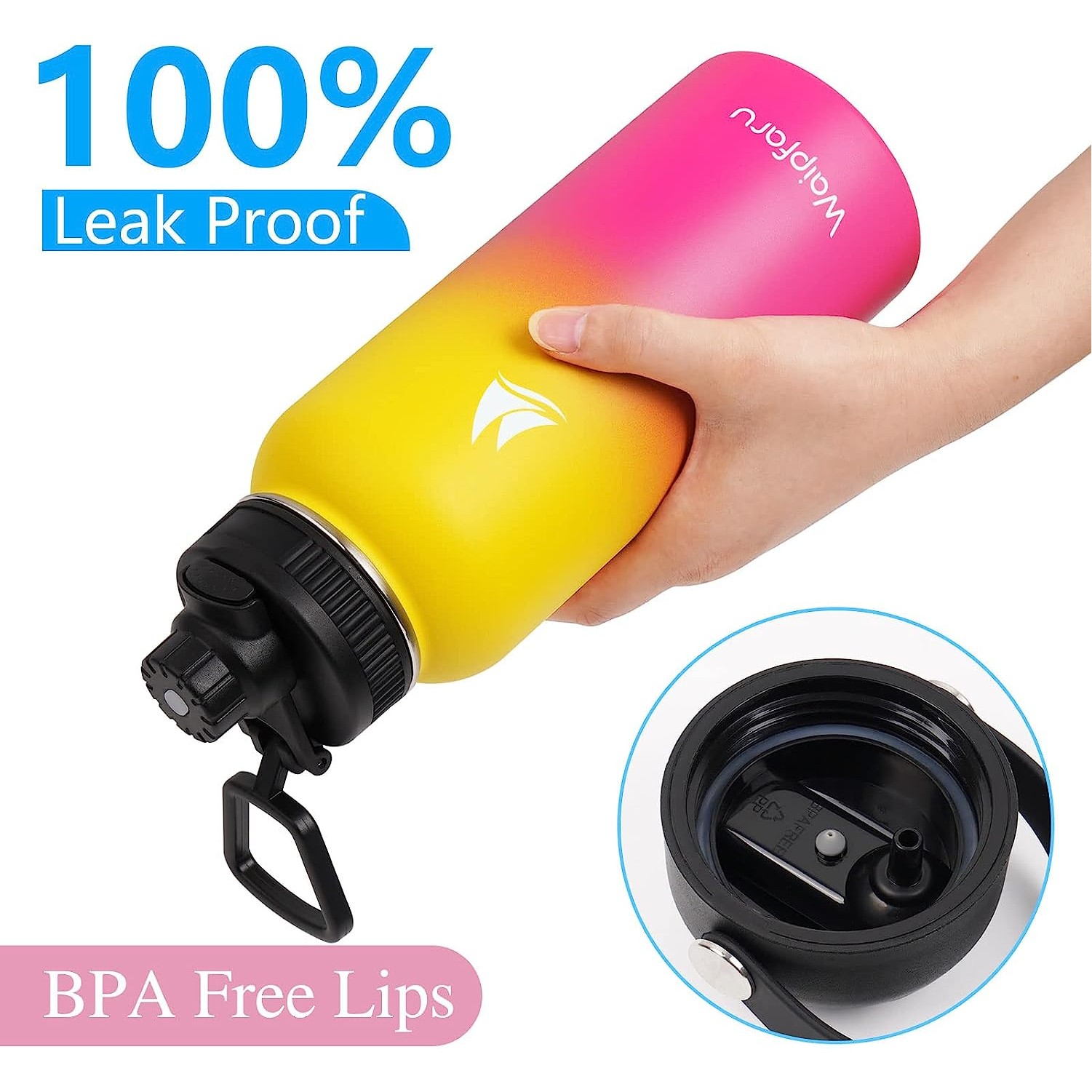 Colorful 32 oz Vacuum Insulated Stainless Steel Water Bottle with Straw Lid and Flex Cap, custom water bottle with logo imprint 3