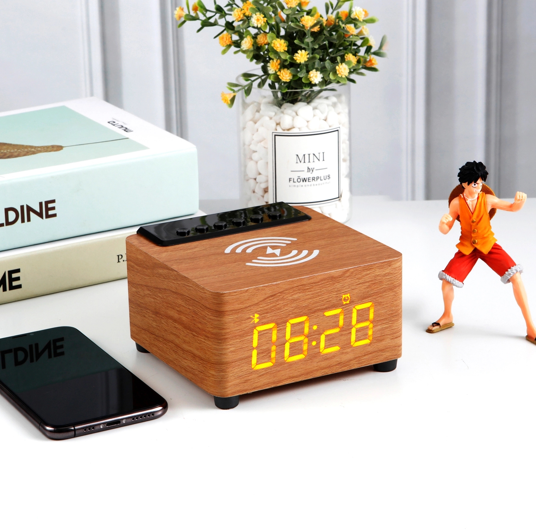 K2 Wooden 10 W Wireless Charger with Alarm Clock & Speaker 9
