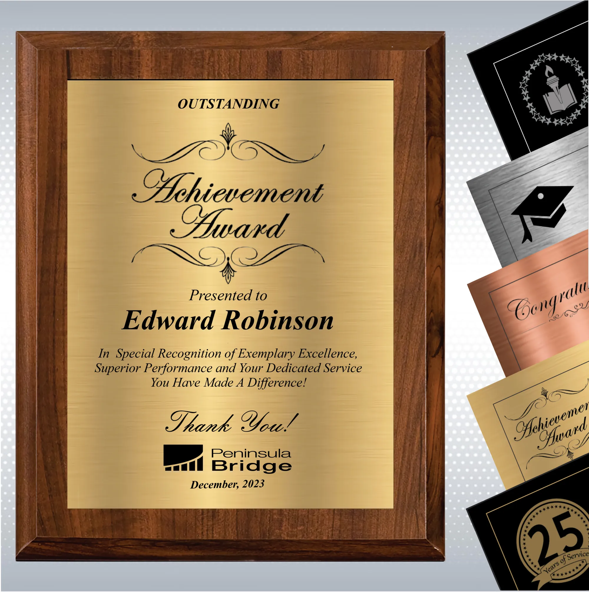 Cherry Finish Excellence Plaque , Employee Recognition Gift 5