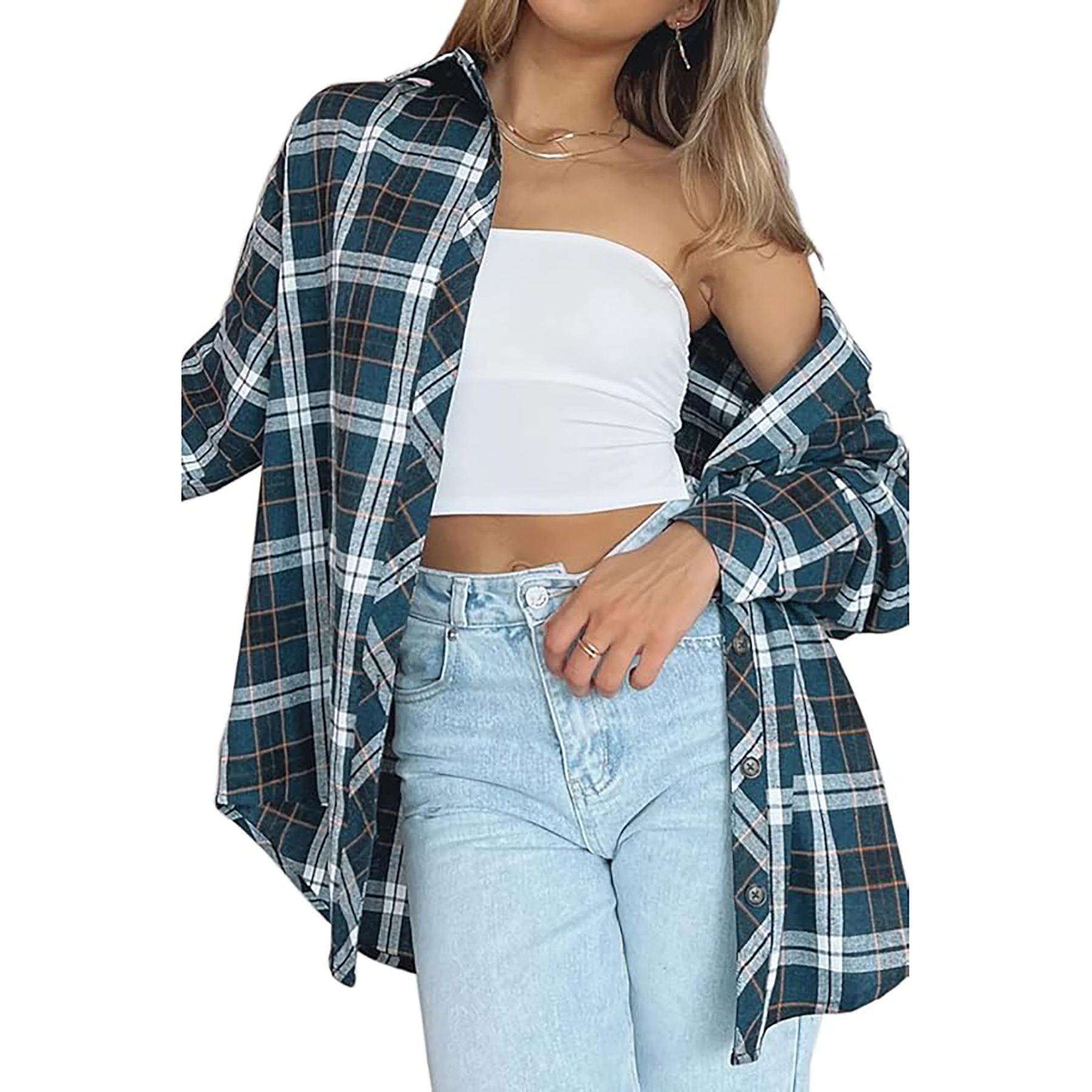 Women's Long Sleeved Plaid Shirt 11