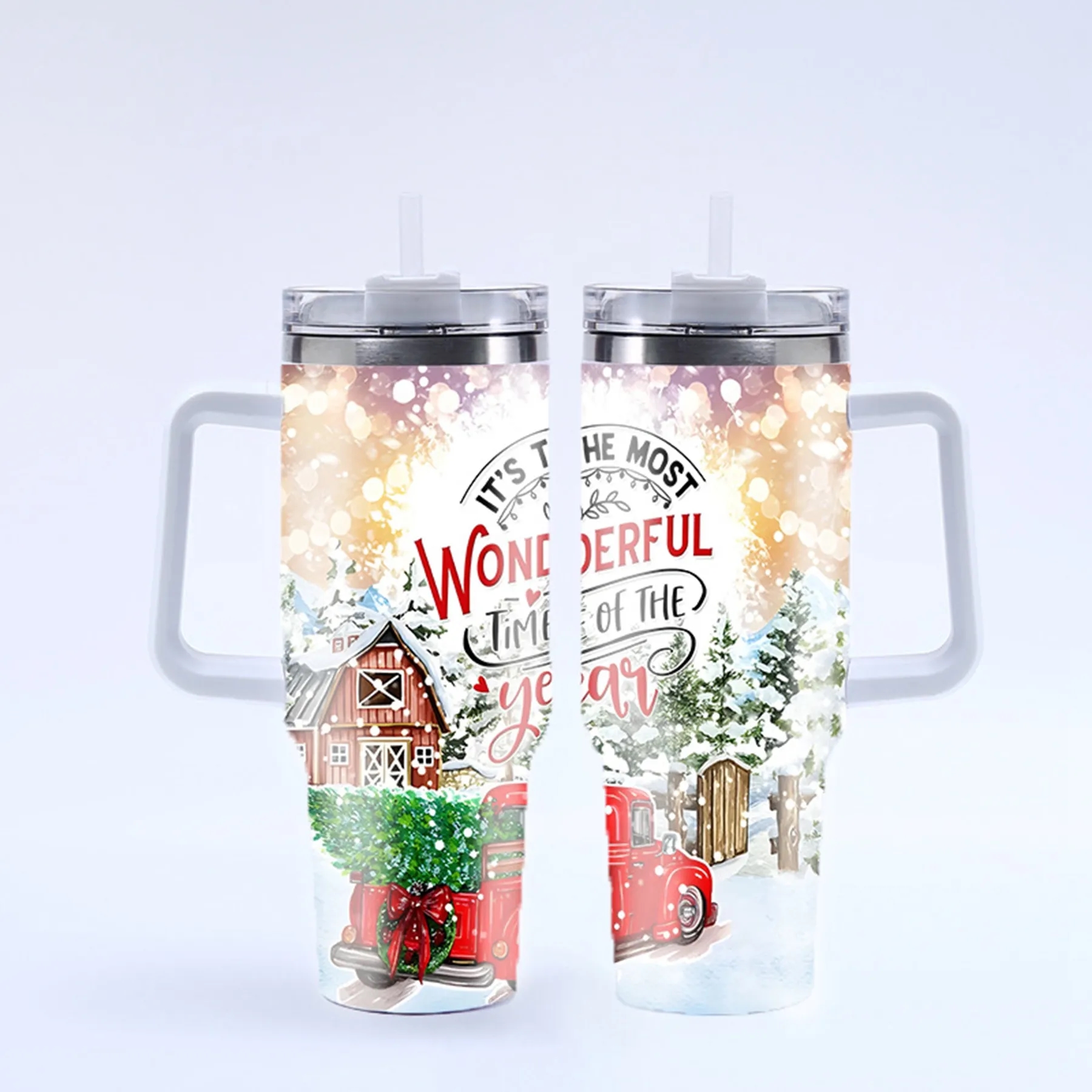 40 Oz. Christmas Theme Vacuum Tumbler with Lid and Straw 36
