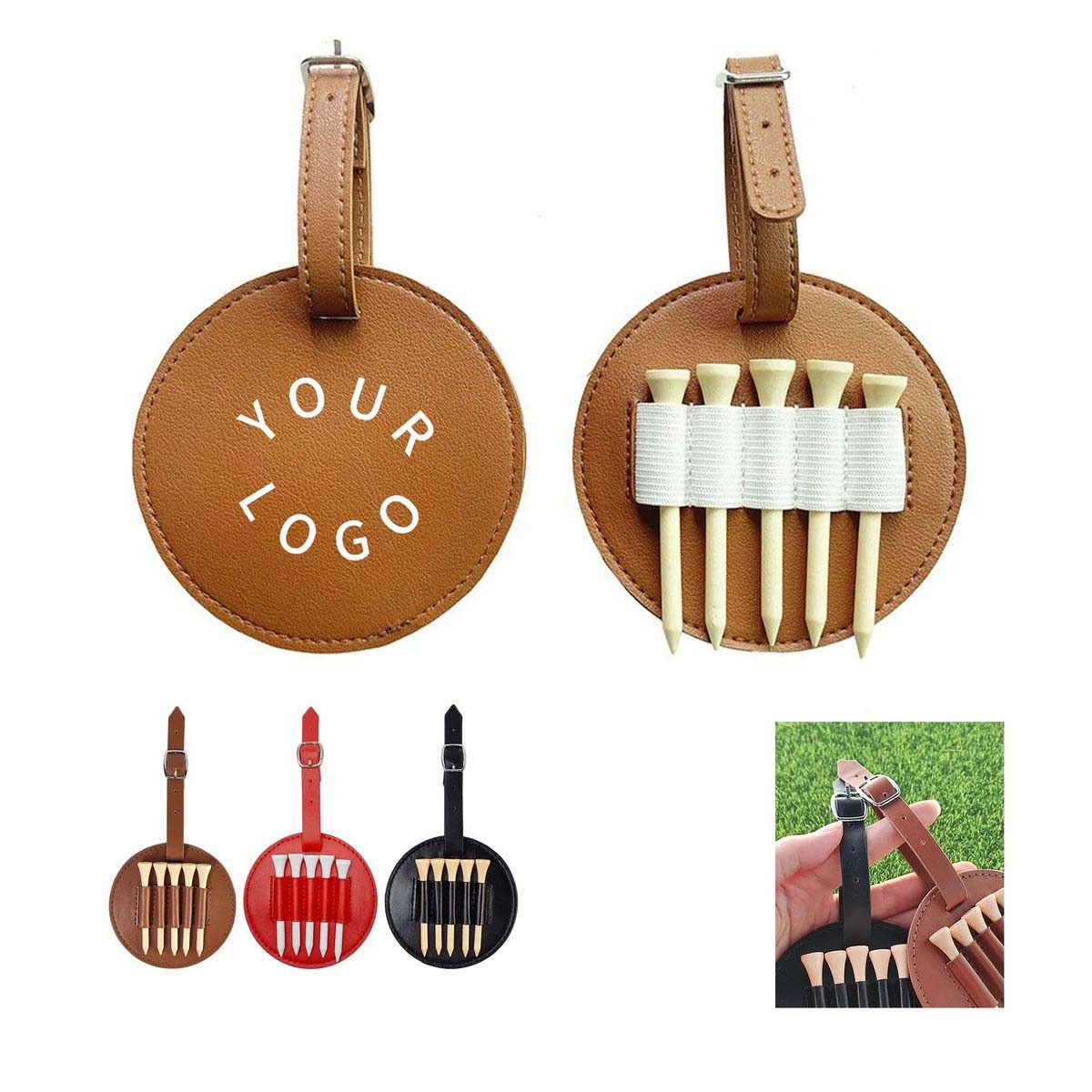 Leather Golf Tee Holder with Ball Stand 3