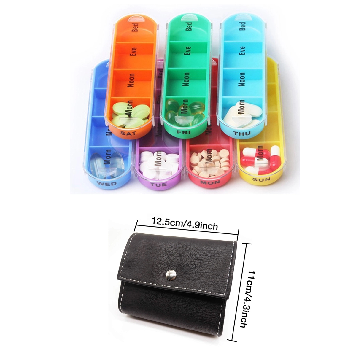 Travel Pill Organizer Box 7 Day with Leather Carrying Case 4