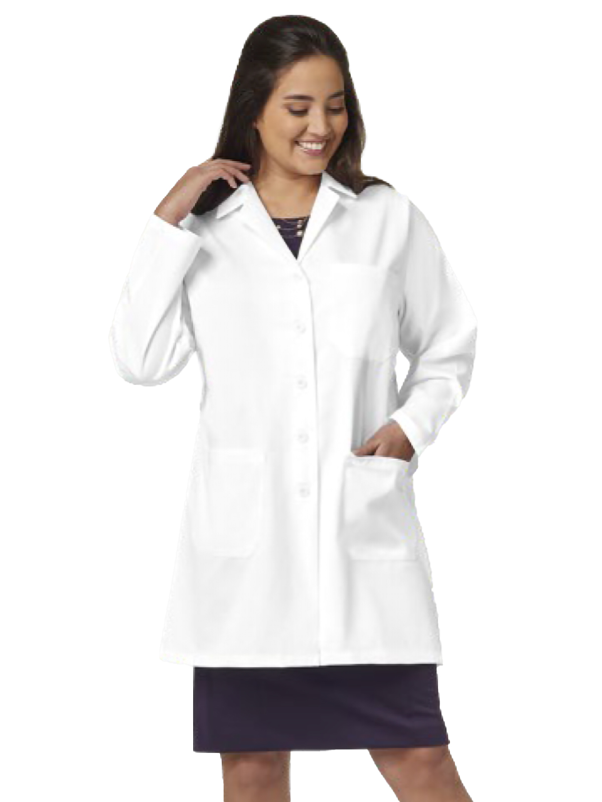 Fashion Seal Lab Coats - Women's Three-Pocket 34" Mid-Length Button Closure Lab Coat