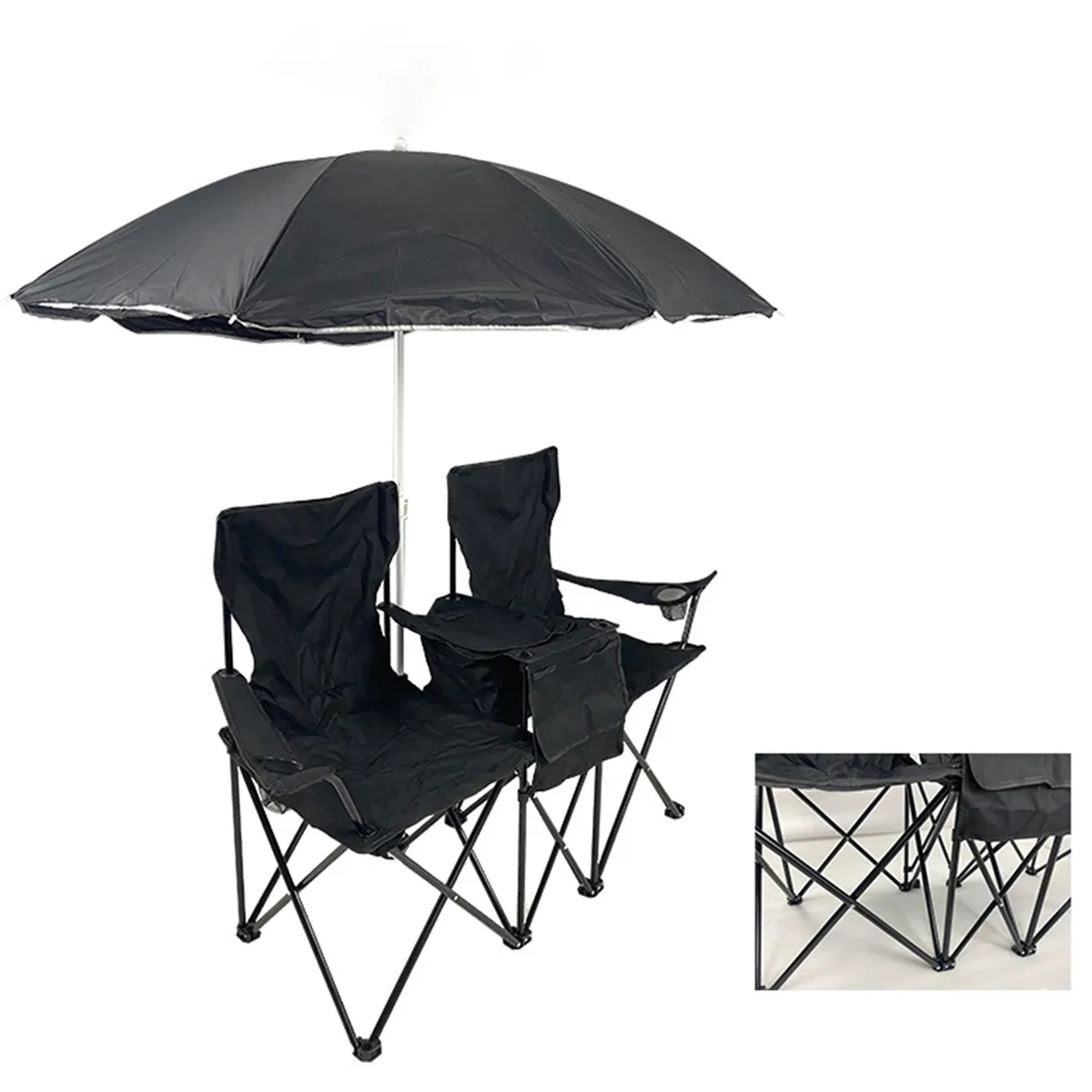 Portable Foldable Double Camping Parasol Lawn Chair 4