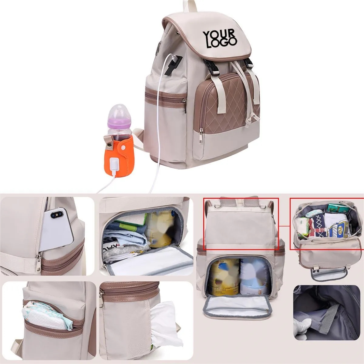 Diaper Backpack Purse Bags with Heating Cup Sleeve 4