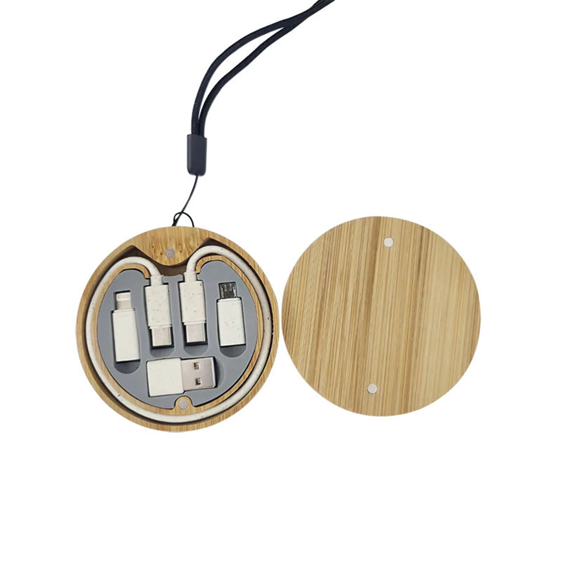 Wood Round Multi USB Charging Adapter Cable Kit 5