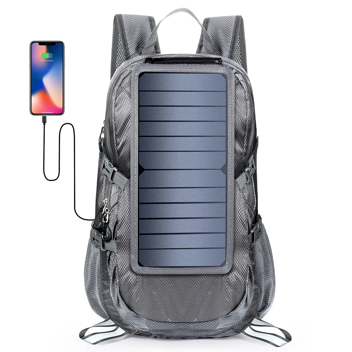 Portable Foldable Hiking Daypack Backpack with Solar Panel 4