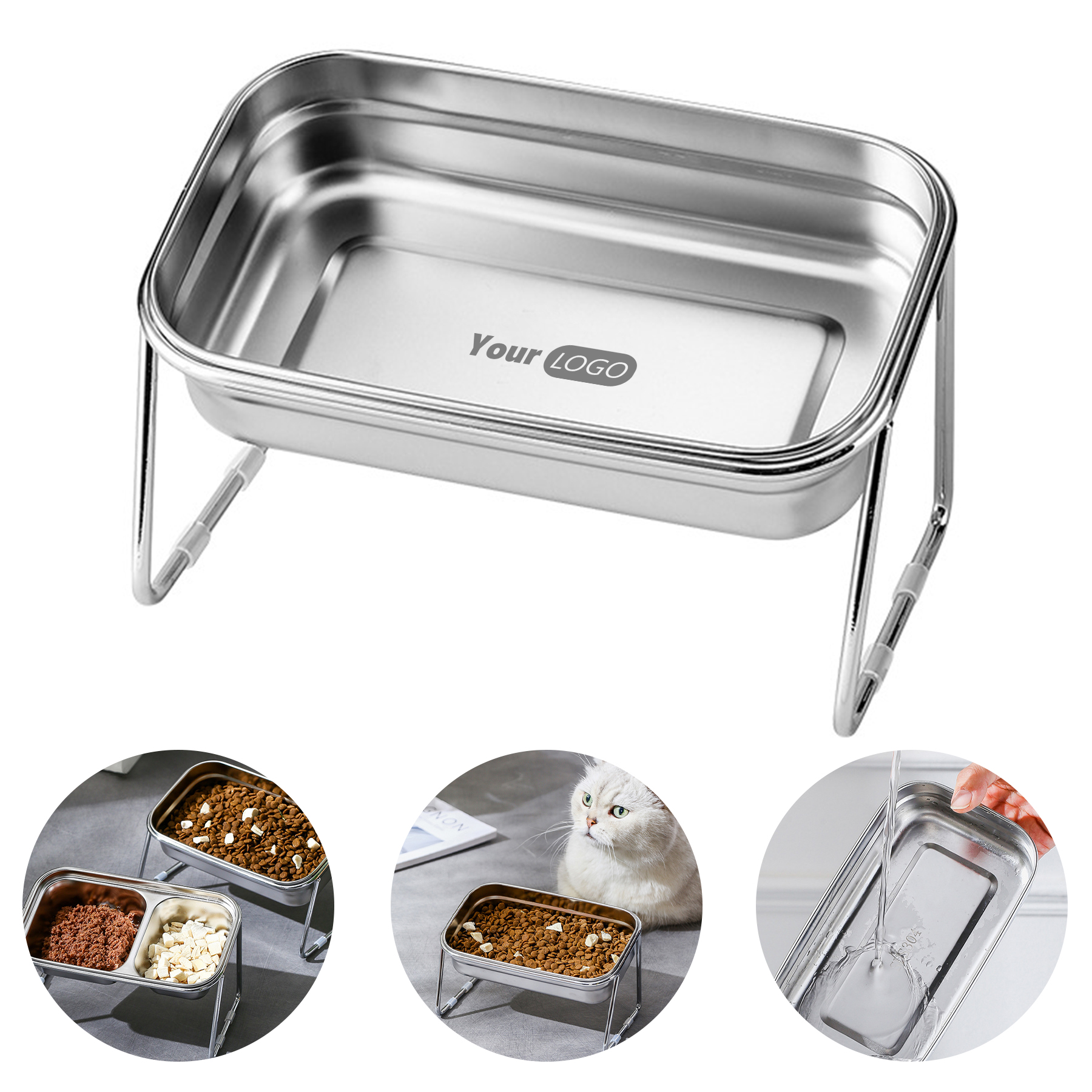 Stainless Steel Two In One Water And Grain Cat Bowl 1