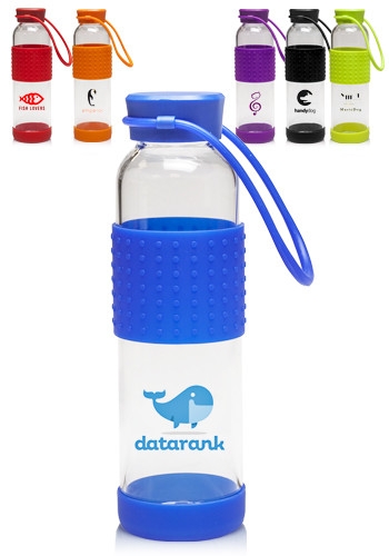 16 oz Glass Water Bottle w/ Silicone Lid Base & Grip 1