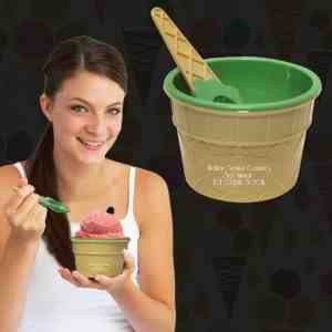 Green Ice Cream Bowl and Spoon Set 3