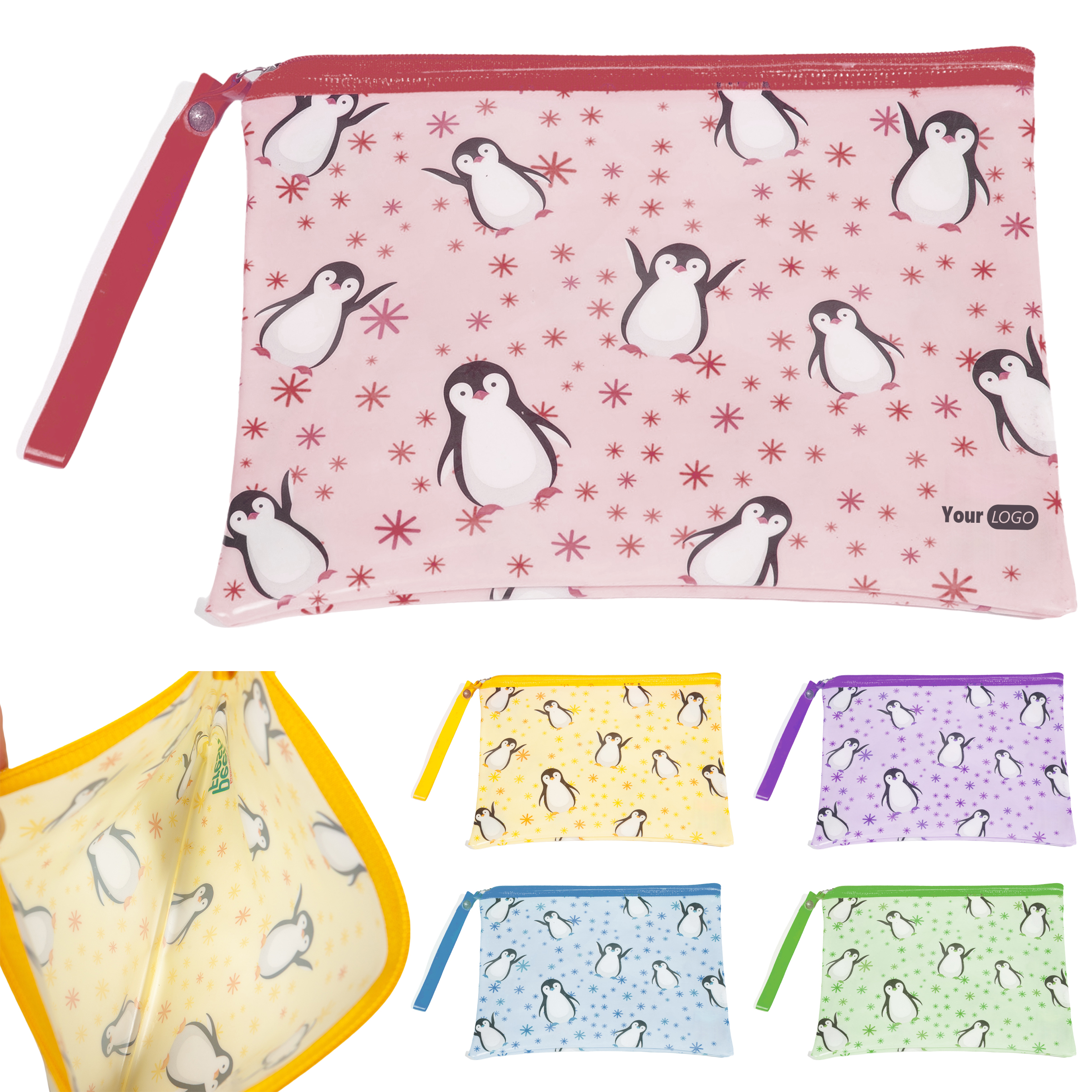 Polyester Adorable Penguin Print Zipper Pouch 3
