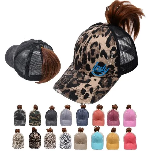 Ponytail Hat Washed Distressed Baseball Dad Cap for Women 3