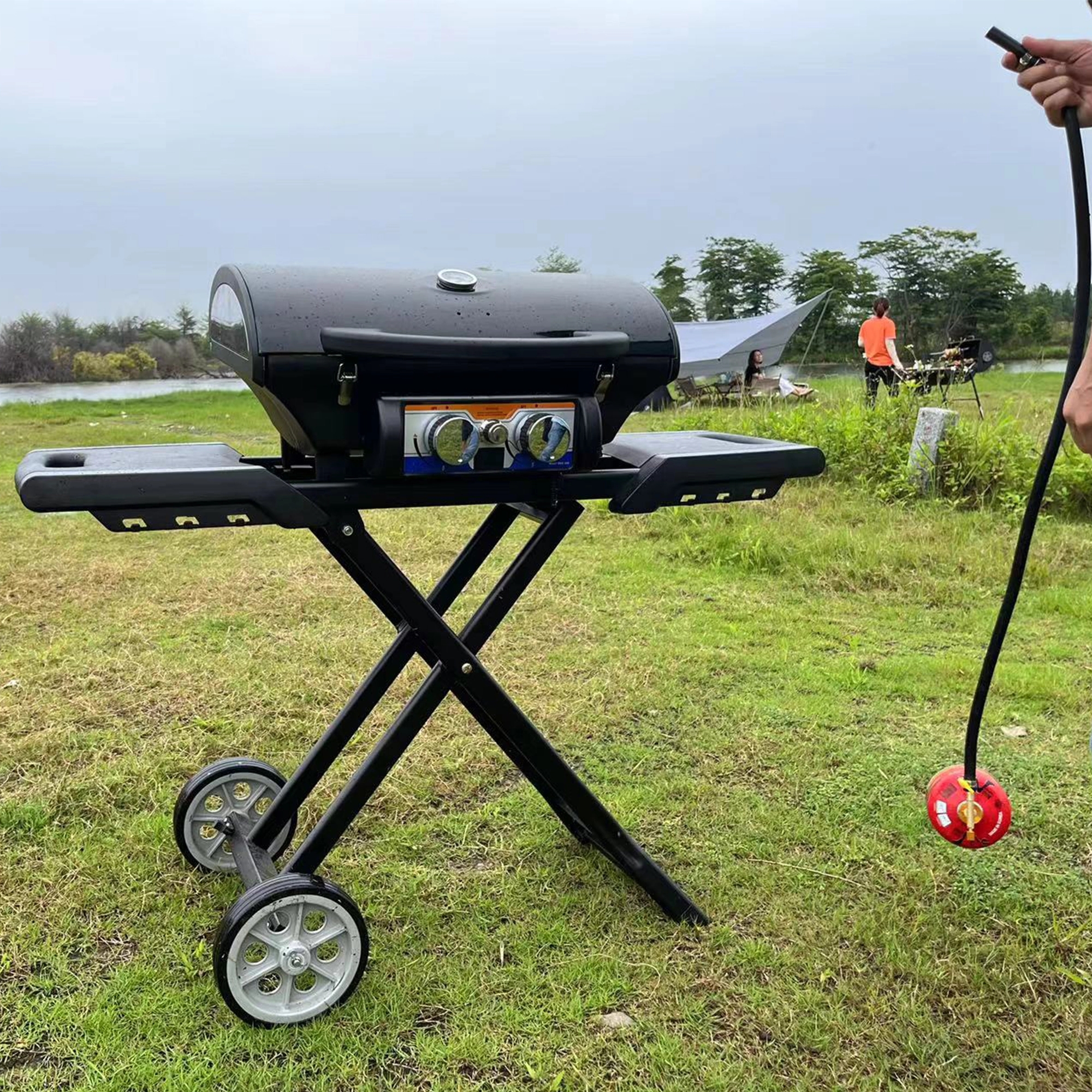 Portable 17" Propane Grills W/Cart & Hood 4