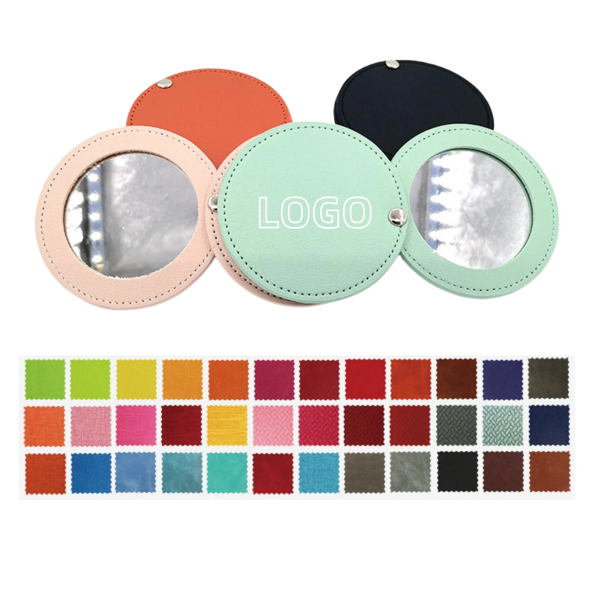 Round Leather Portable Rotating Makeup Mirror 3
