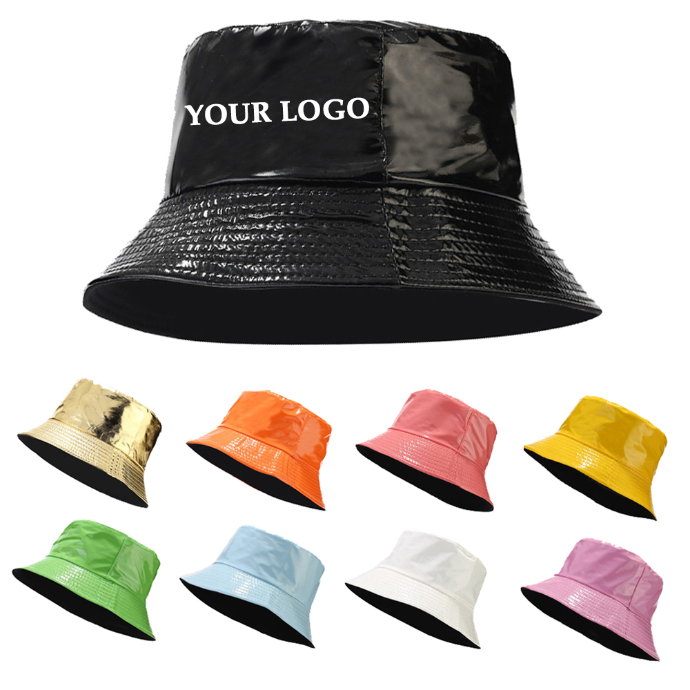 Leather Women Double-Sided Wear Bucket Hat Cap 2