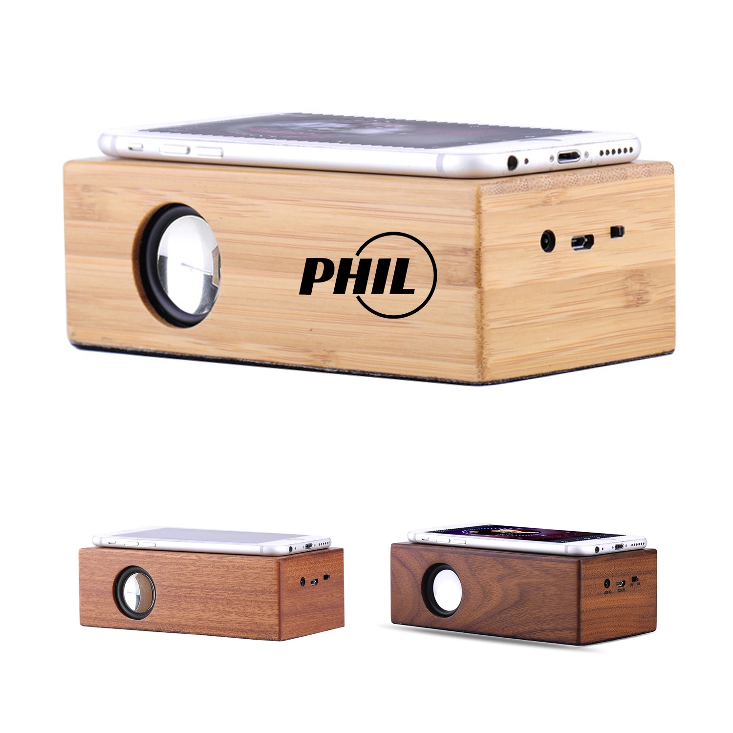 Portable Wooden Speaker Stereo Induction Usb Charging Audio 1