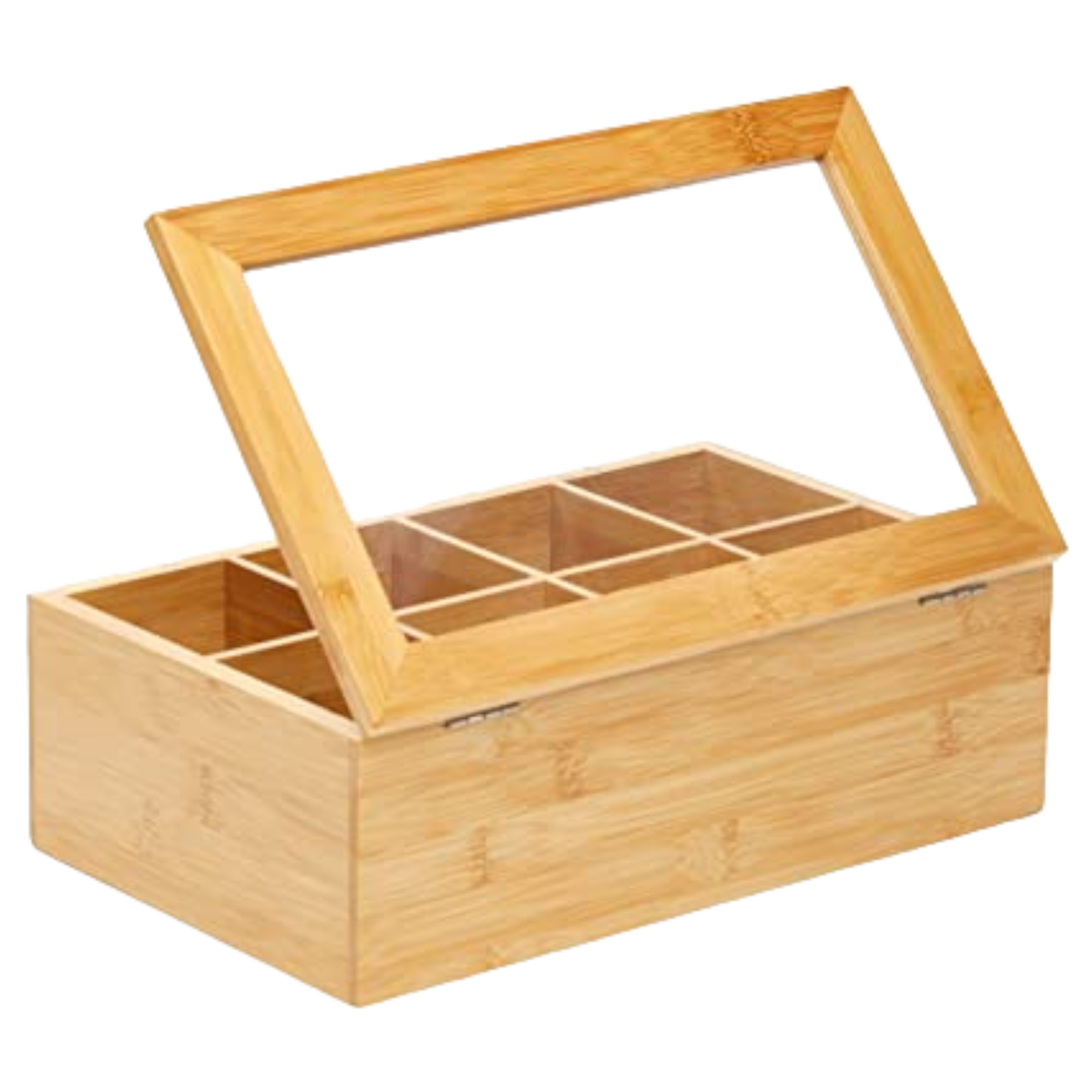 Bamboo Tea Box with 8 Compartments, 12.5" X 7.5" X 3.5" 4