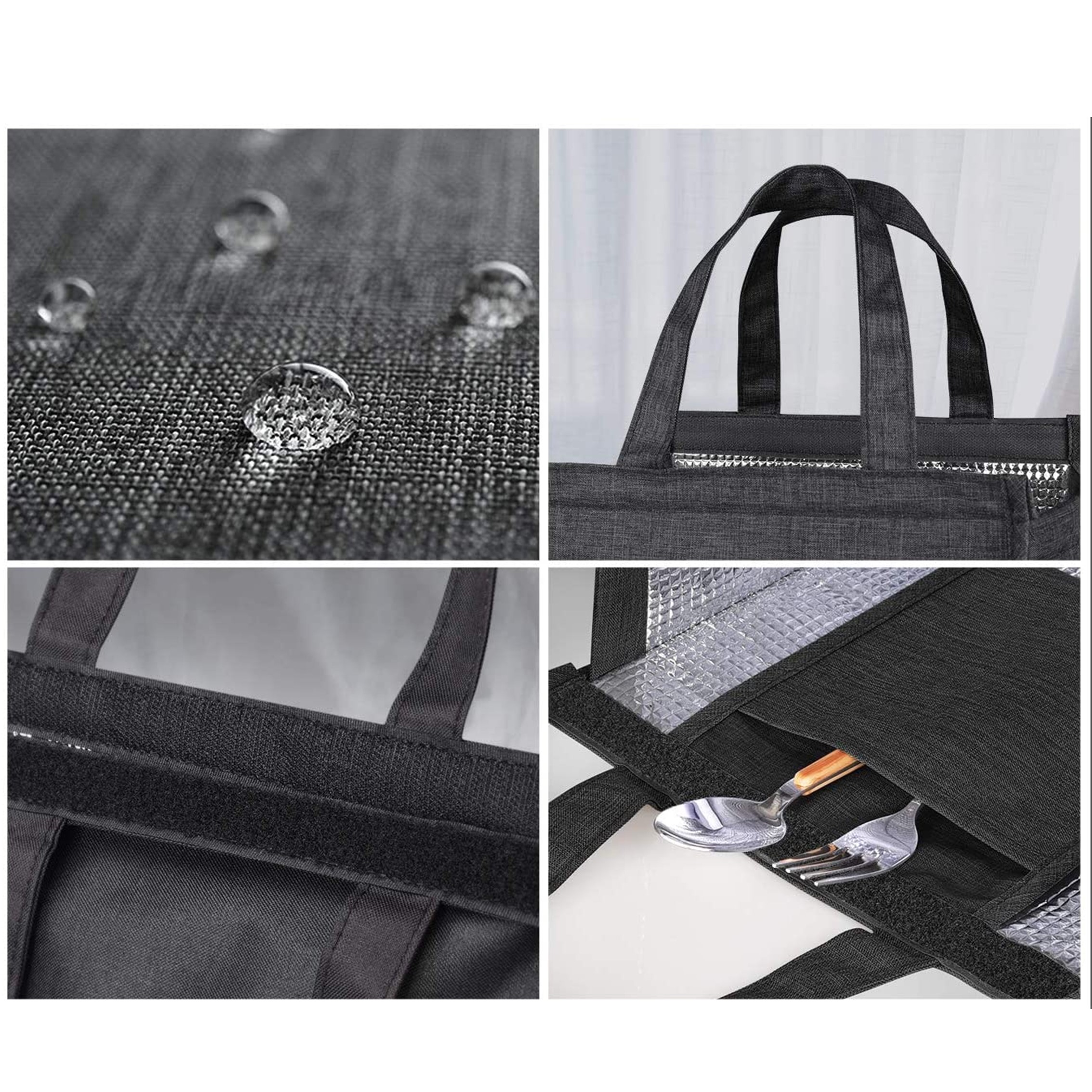 Simple Waterproof Insulated Large Adult Lunch Tote Bag -Black 3