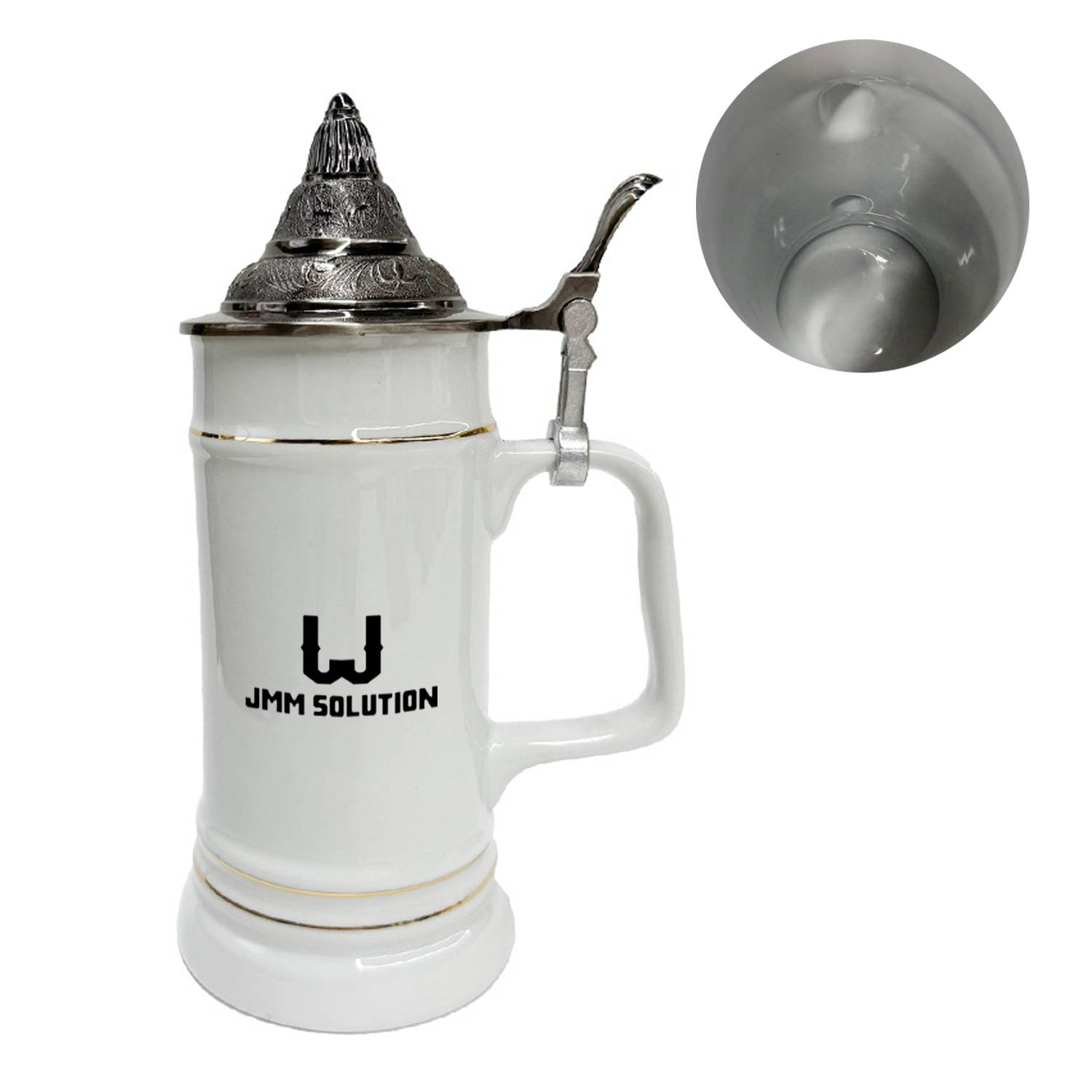 25oz Ceramic Beer Stein Mug w/ Pewter Lid 3