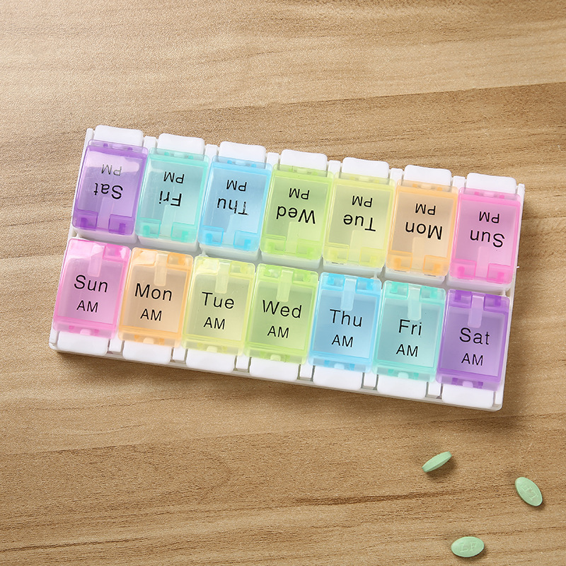 Spring Open Design 14 Compartments Pill Organizer 3